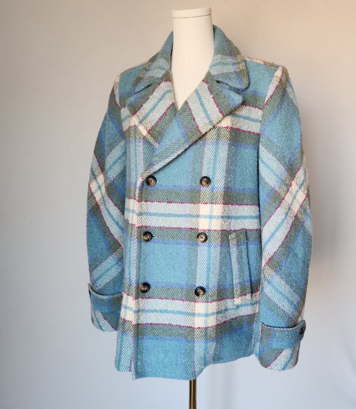 Sundance Basilica Atomic Fleck Plaid Double Breast Coat Wool Blend Blue Bust 48" - Thumbnail 3
