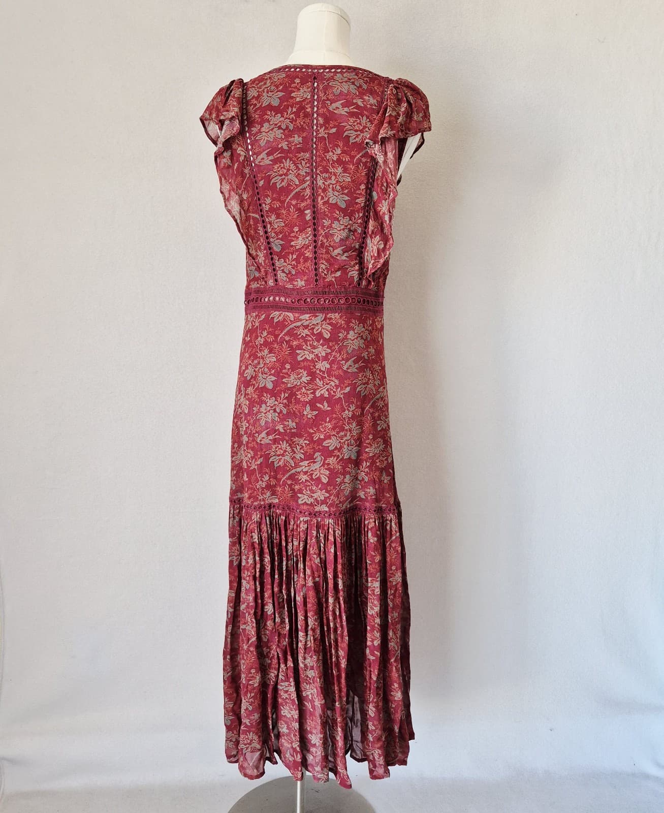 Sundance Harvest Floral Tiered Maxi Dress Ruffle Cap Sleeve Chiffon Red Womens 6 - Thumbnail 9