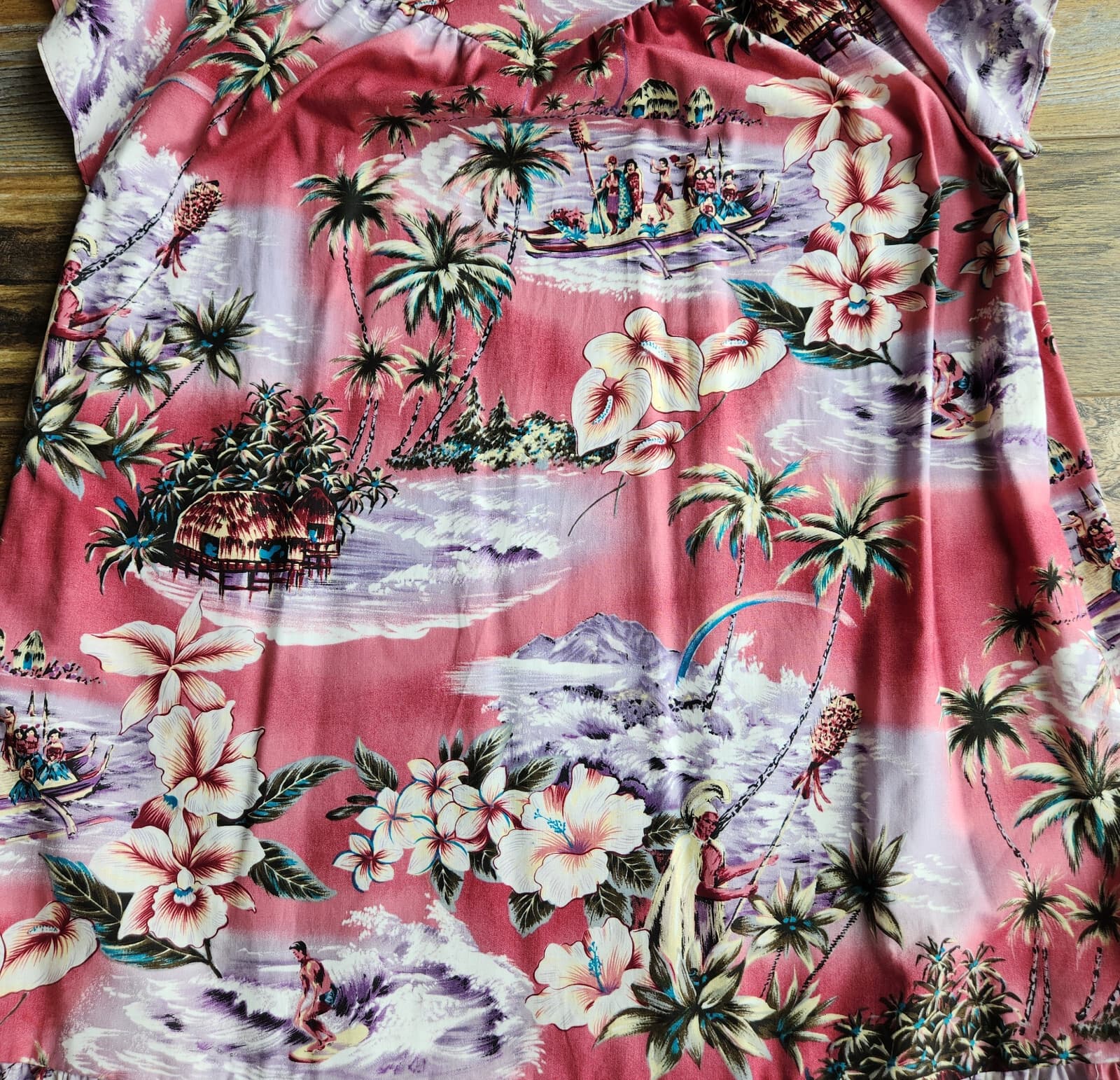 Jade Fashions Tropical Beach Hawaii MuuMuu Tiered Midi Dress Lap-Over Sleeve S - Thumbnail 9