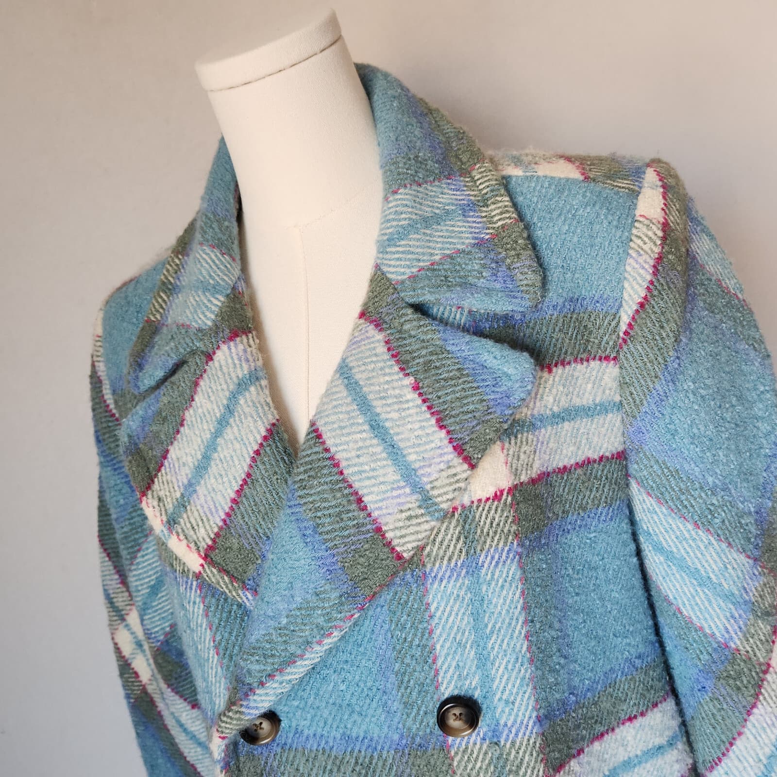 Sundance Basilica Atomic Fleck Plaid Double Breast Coat Wool Blend Blue Bust 48" - Thumbnail 5