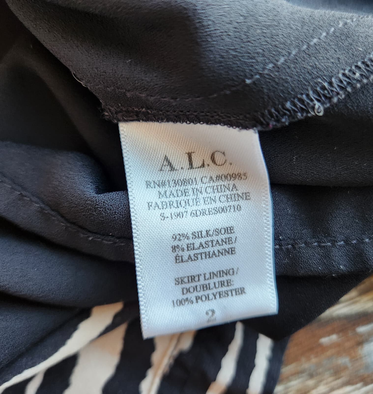A.L.C Kennedy Animal Print Silk Two-Tone Midi Dress Long Sleeve Black Beige Sz.2 - Thumbnail 15