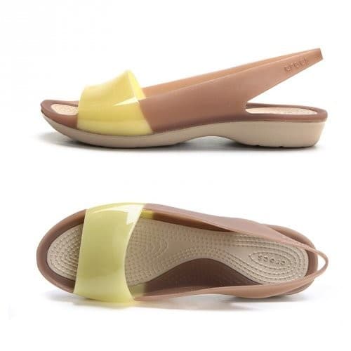 Crocs Colorblock Slingback Flat Sandals Comfort Bronze Tumbleweed Women's 10 - Thumbnail 5