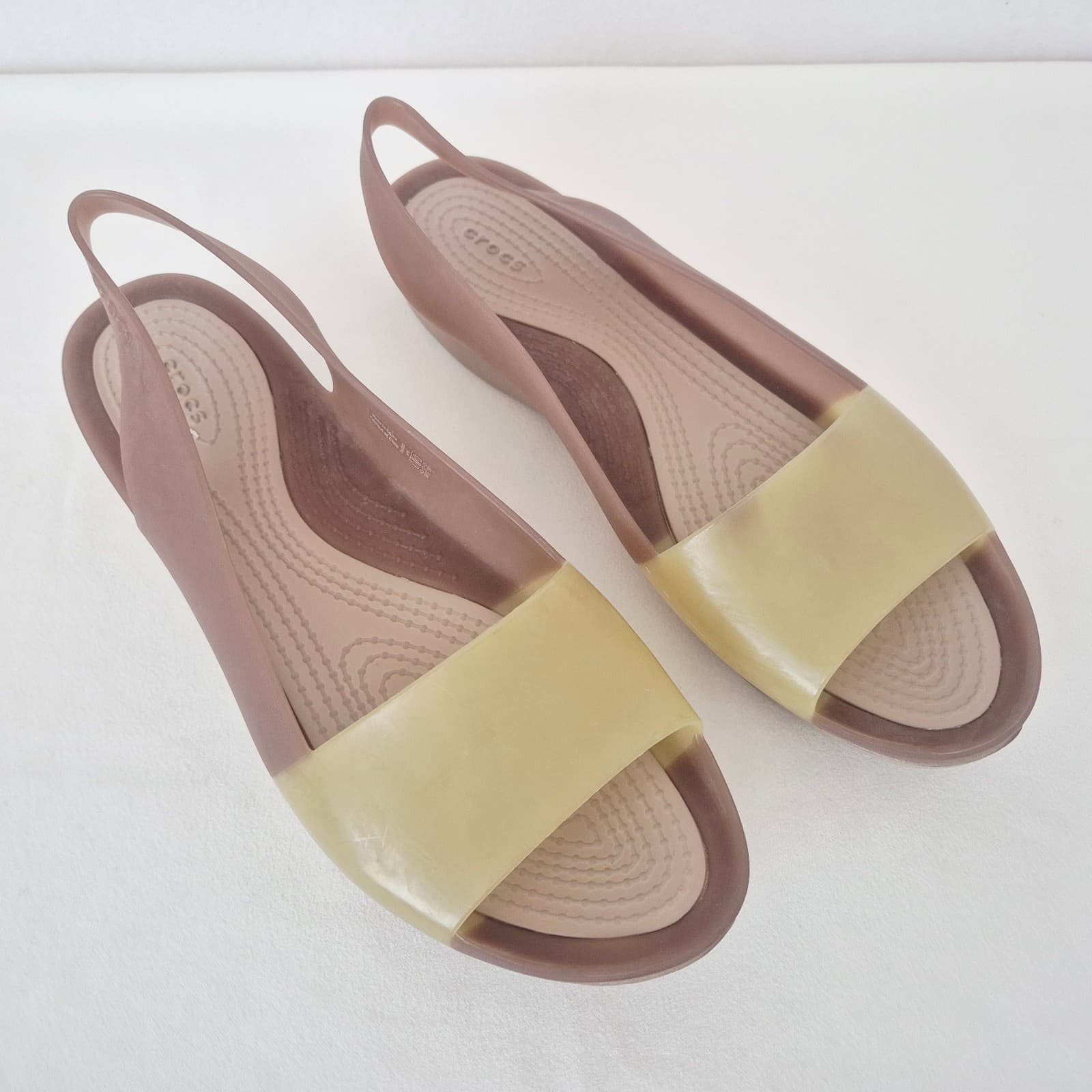 Crocs Colorblock Slingback Flat Sandals Comfort Bronze Tumbleweed Women's 10 - Thumbnail 4