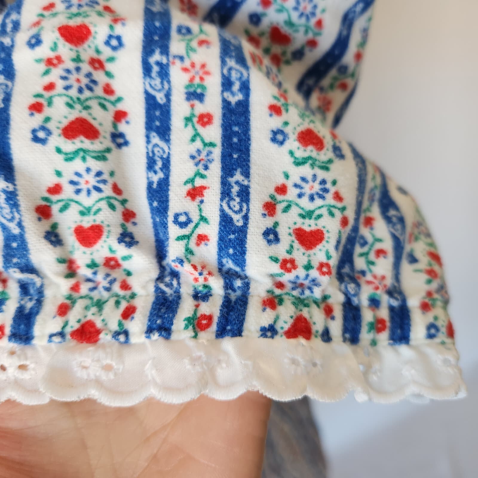 Lanz Of Salzburg Floral Flannel Lace Trim Nightgown Long Sleeve White Blue Sz.M - Thumbnail 10