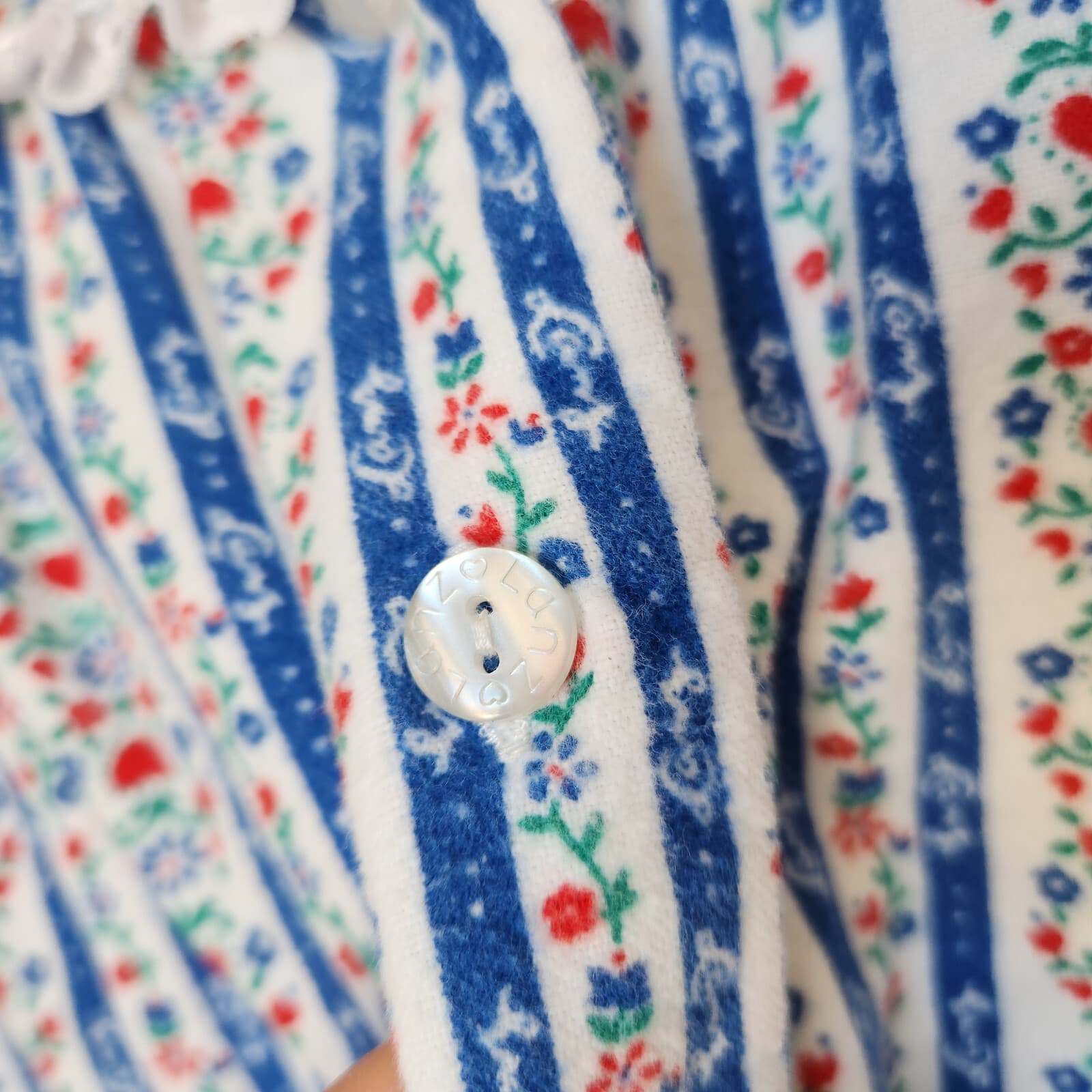 Lanz Of Salzburg Floral Flannel Lace Trim Nightgown Long Sleeve White Blue Sz.M - Thumbnail 11