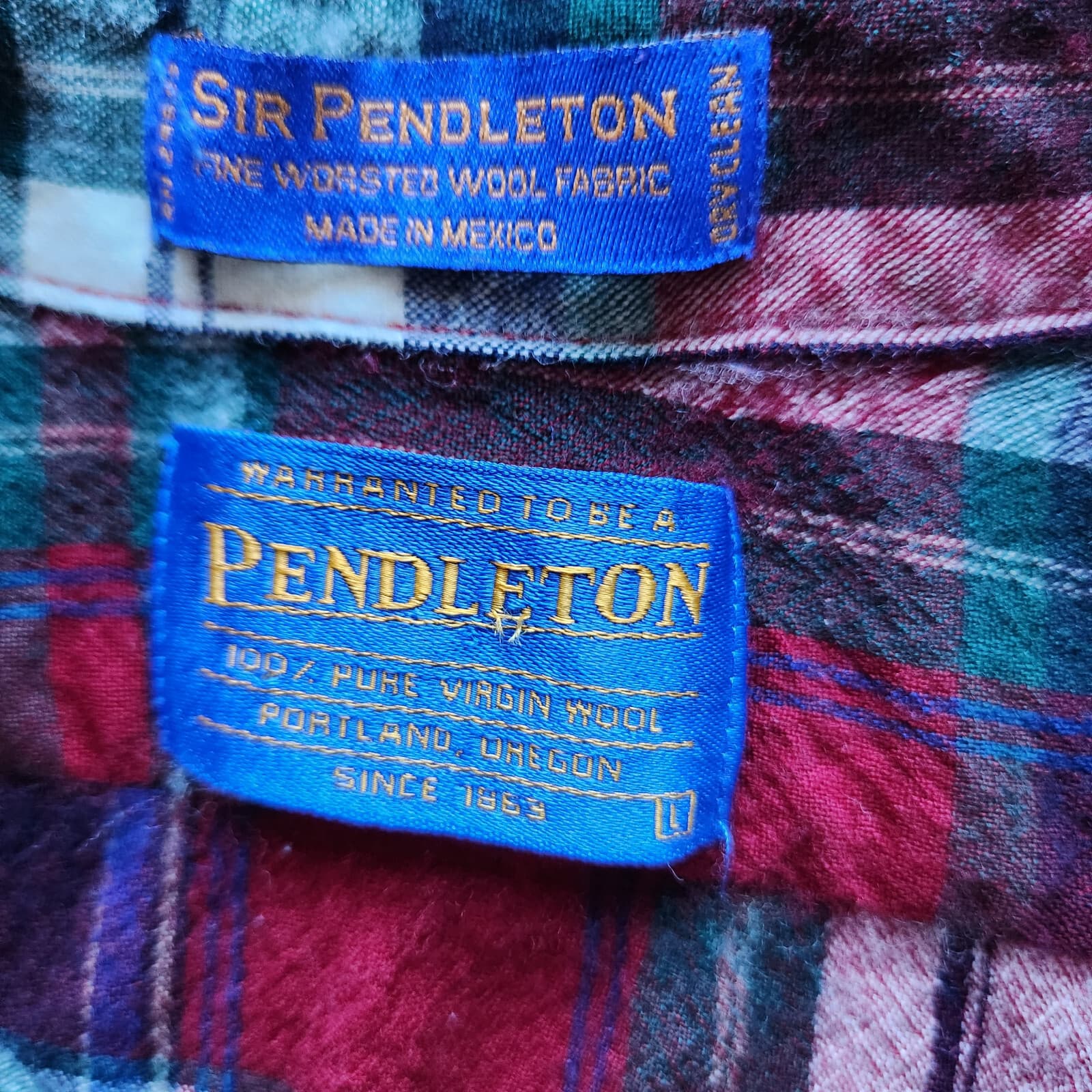 Vintage Pendleton Pure Virgin Wool Plaid Button-Down Shirt Long Sleeve Men's L - Thumbnail 5