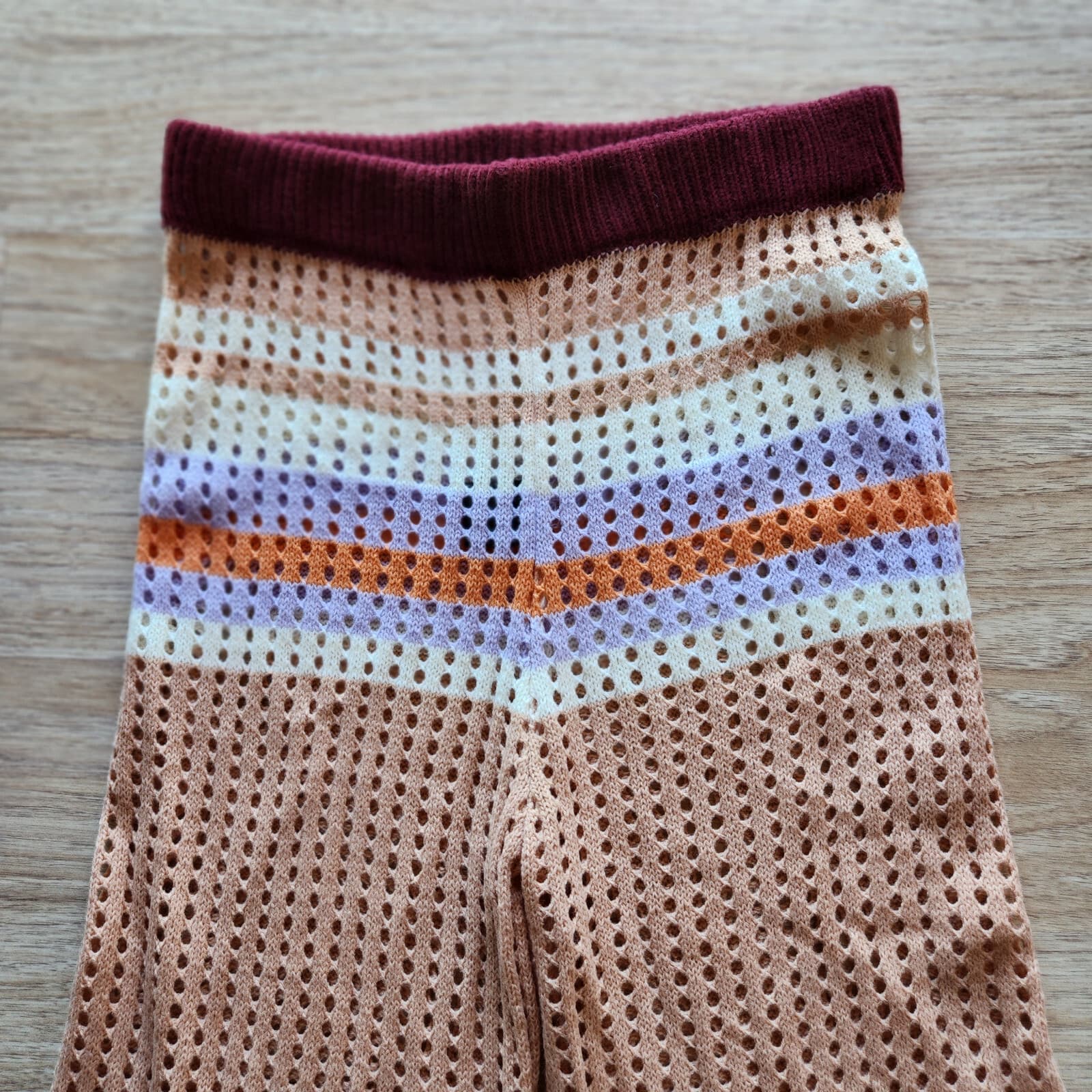 LOVEU.DEAR Knitted Crochet Beach Casual Pants Women M Elastic Waist Color Block - Thumbnail 5