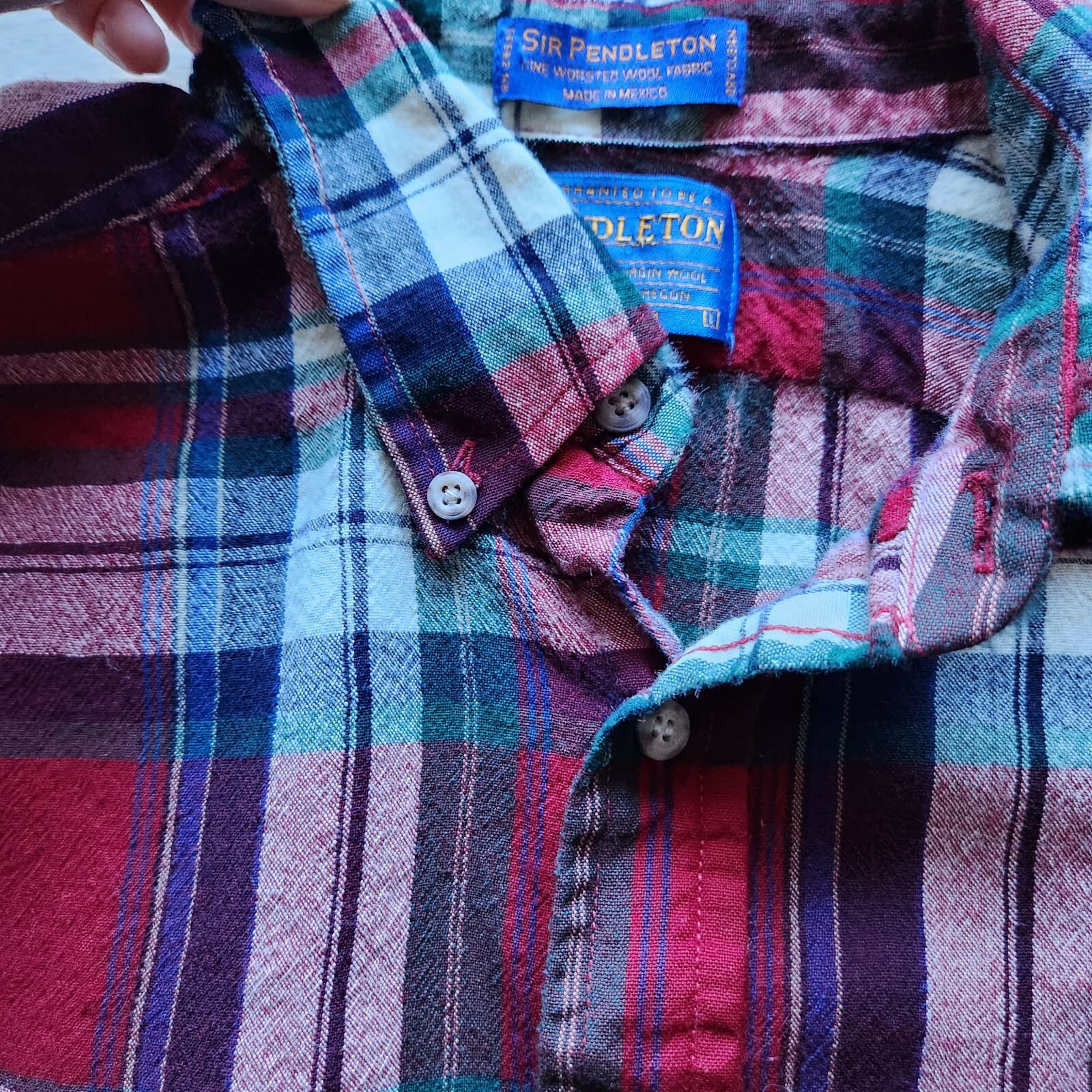 Vintage Pendleton Pure Virgin Wool Plaid Button-Down Shirt Long Sleeve Men's L - Thumbnail 4