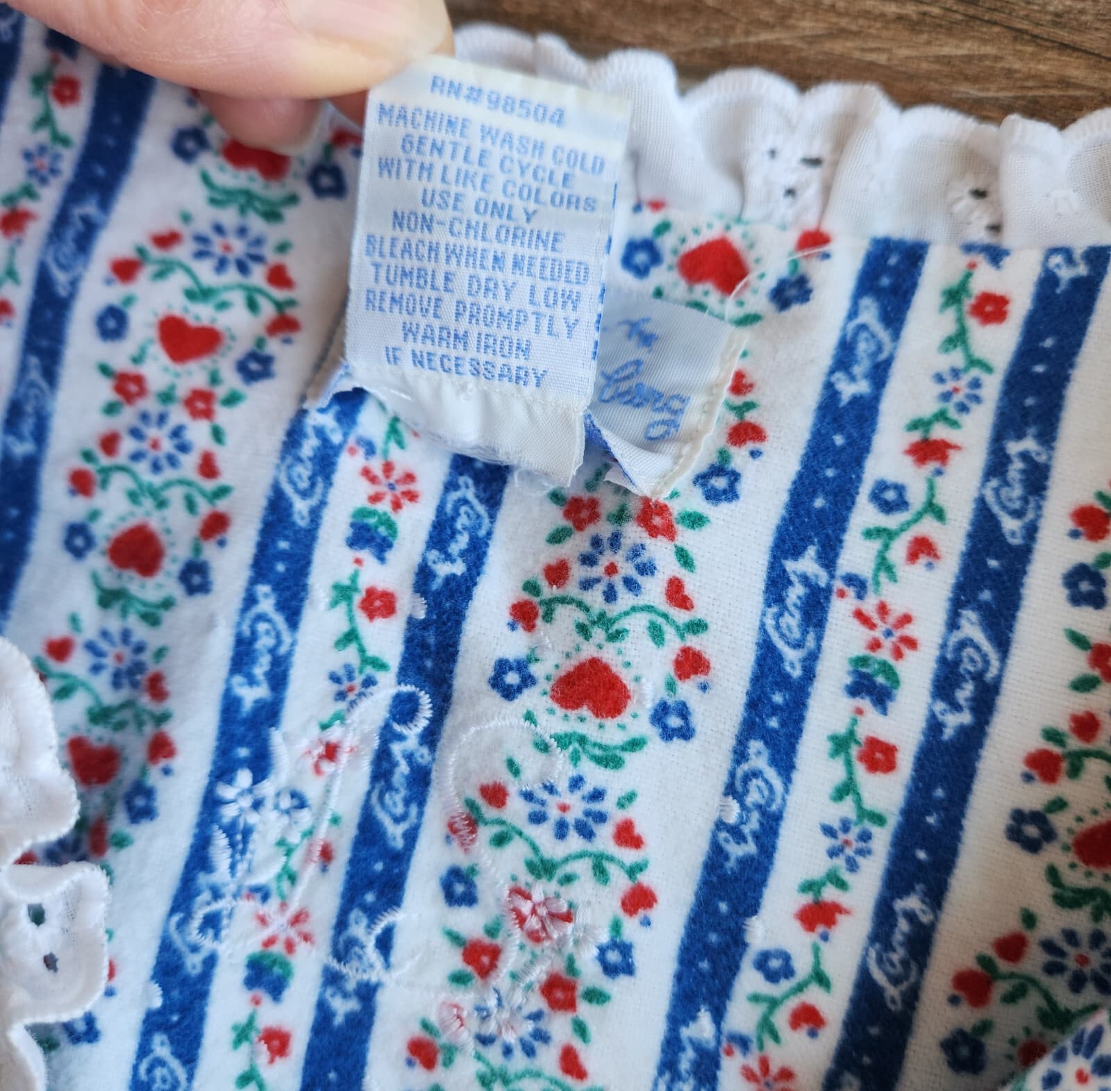 Lanz Of Salzburg Floral Flannel Lace Trim Nightgown Long Sleeve White Blue Sz.M - Thumbnail 18