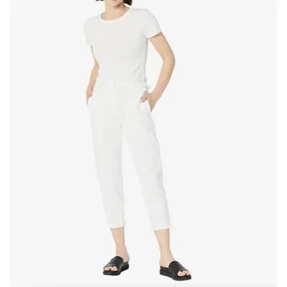 EILEEN FISHER Organic Cotton Hemp Tapered Crop Pants Zip Pocket White Women Sz.6 - Thumbnail 2