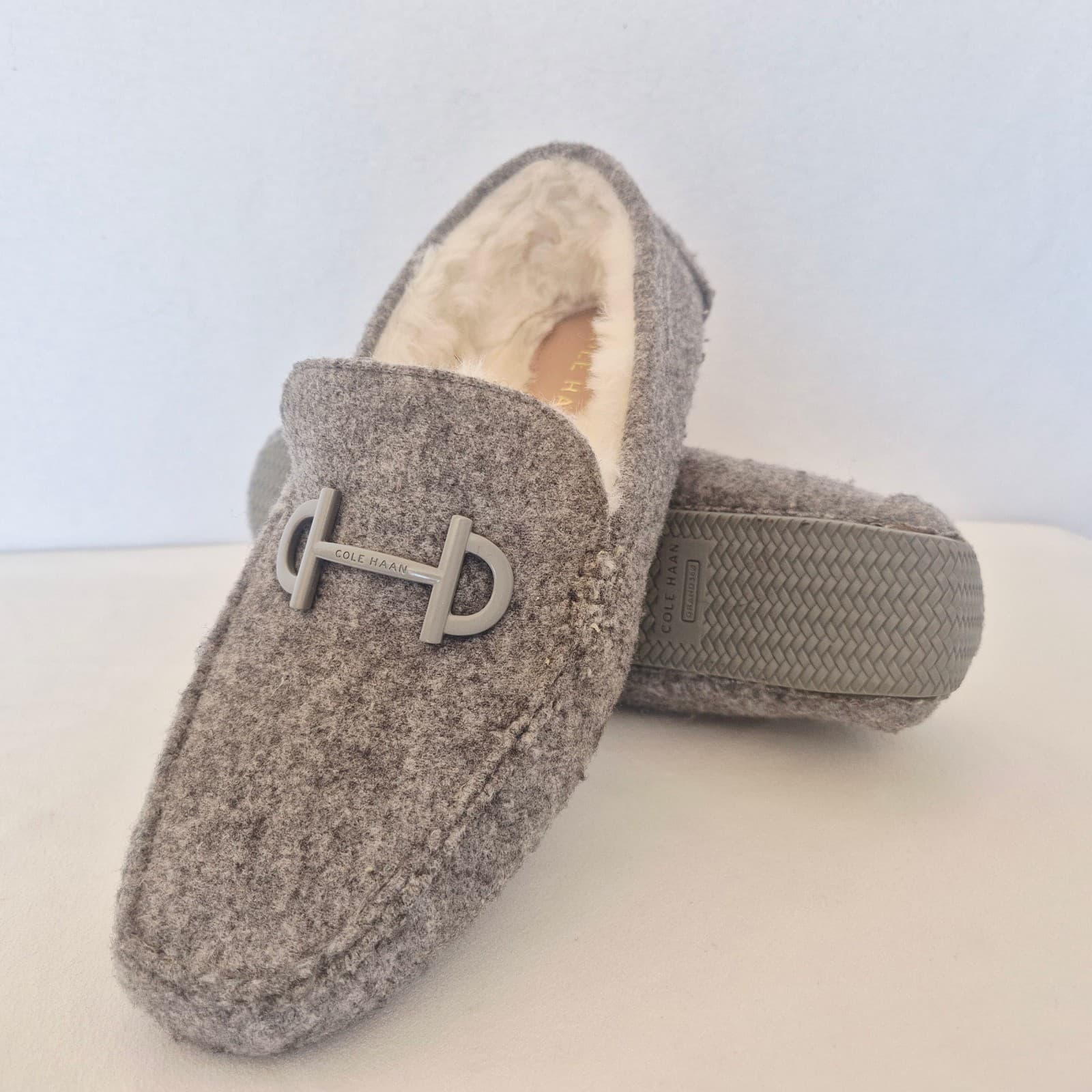 NWoB Cole Haan Tully Driver Felted Wool Faux Fur Lining Loafers Grey Women's 7B - Thumbnail 4