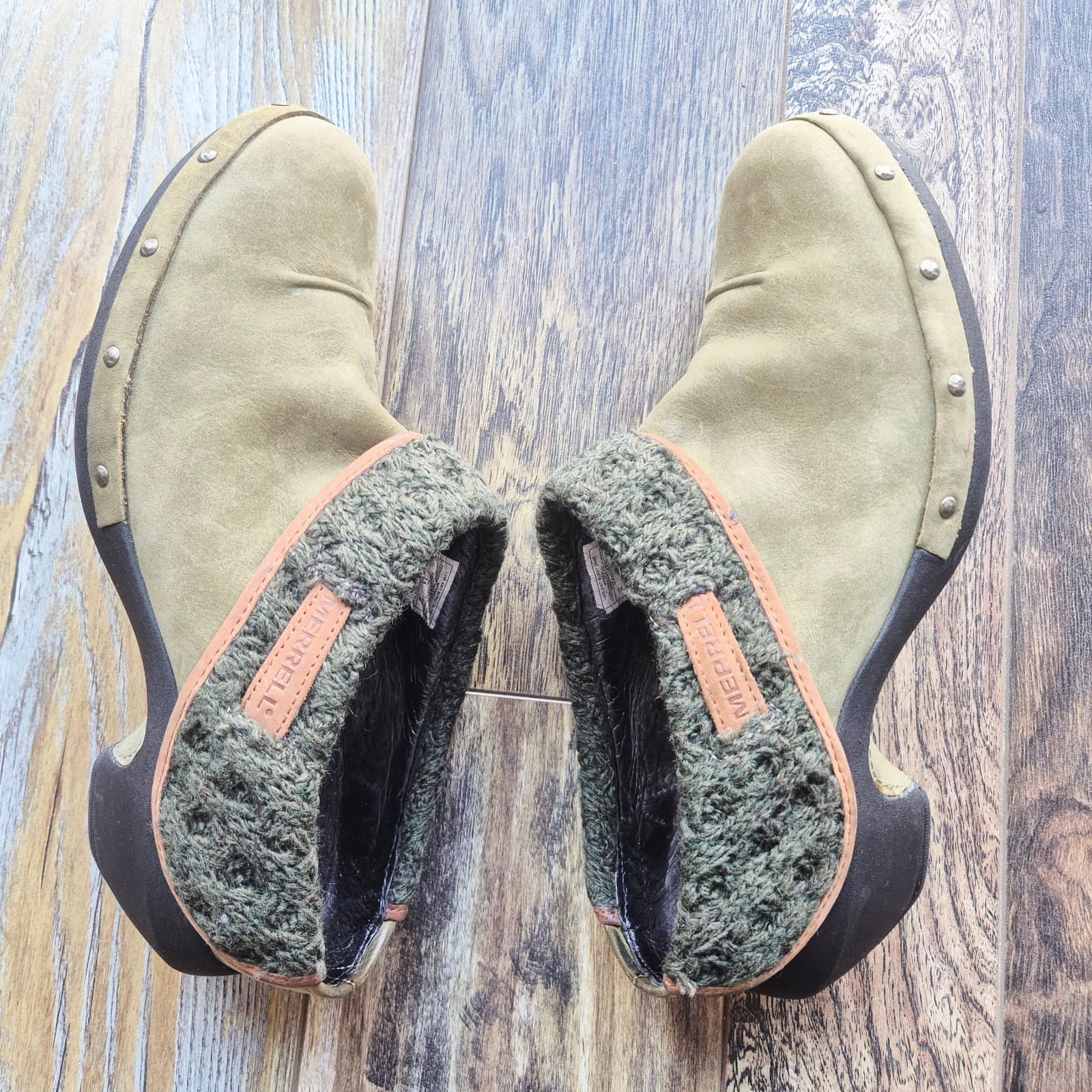 MERRELL Luxe Wrap Knit-Wool Collar Comfort Mules Leather Burnt Olive Women's 10 - Thumbnail 9
