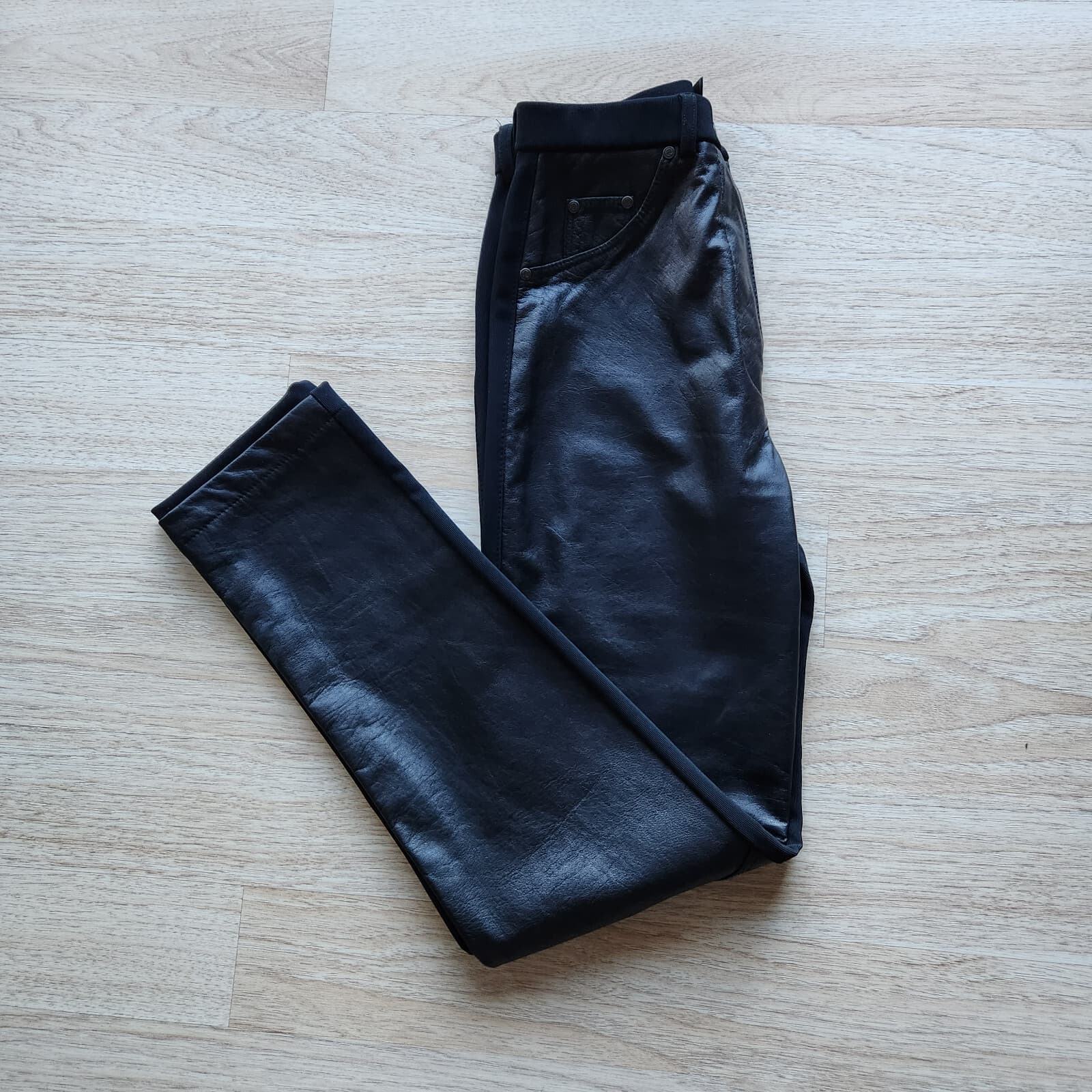 EUC Augustina Carmel by the Sea Leather Wearable Art Slim Pants Black Women S - Thumbnail 4