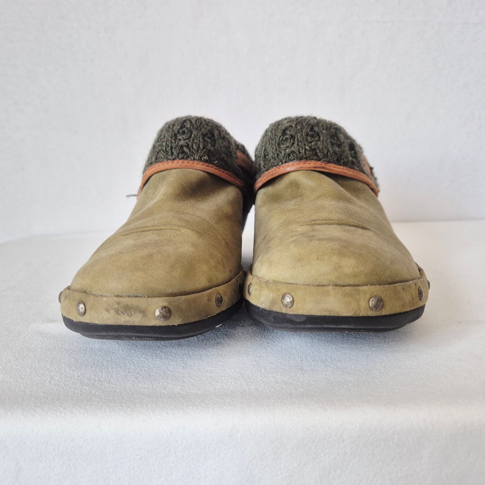 MERRELL Luxe Wrap Knit-Wool Collar Comfort Mules Leather Burnt Olive Women's 10 - Thumbnail 5