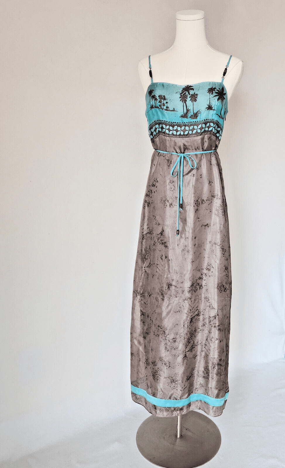 NWT Vintage Laundry by Shelli Segal Silk Maxi Slip Sun Dress Spaghetti Strap 6 - Thumbnail 2