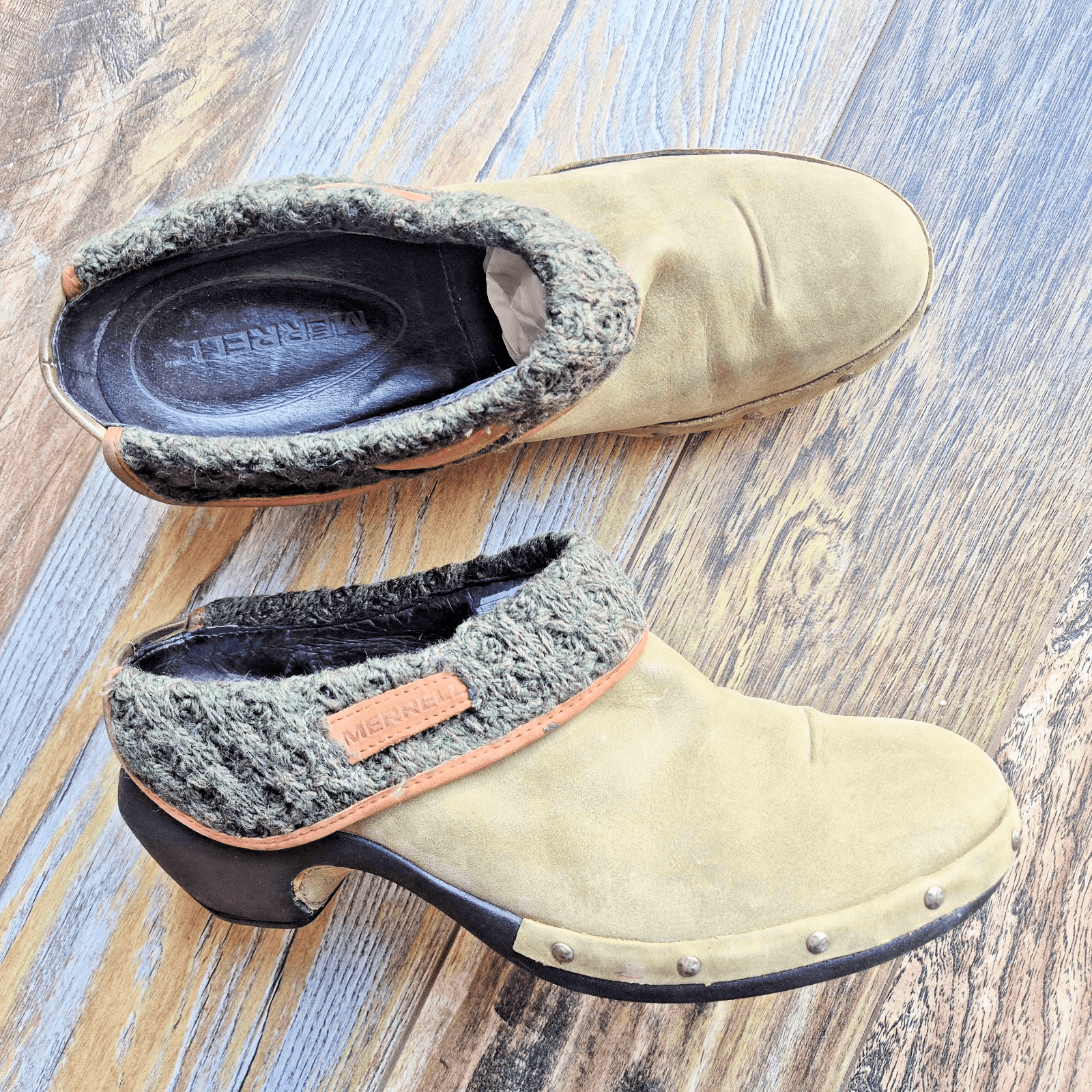 MERRELL Luxe Wrap Knit-Wool Collar Comfort Mules Leather Burnt Olive Women's 10 - Thumbnail 2
