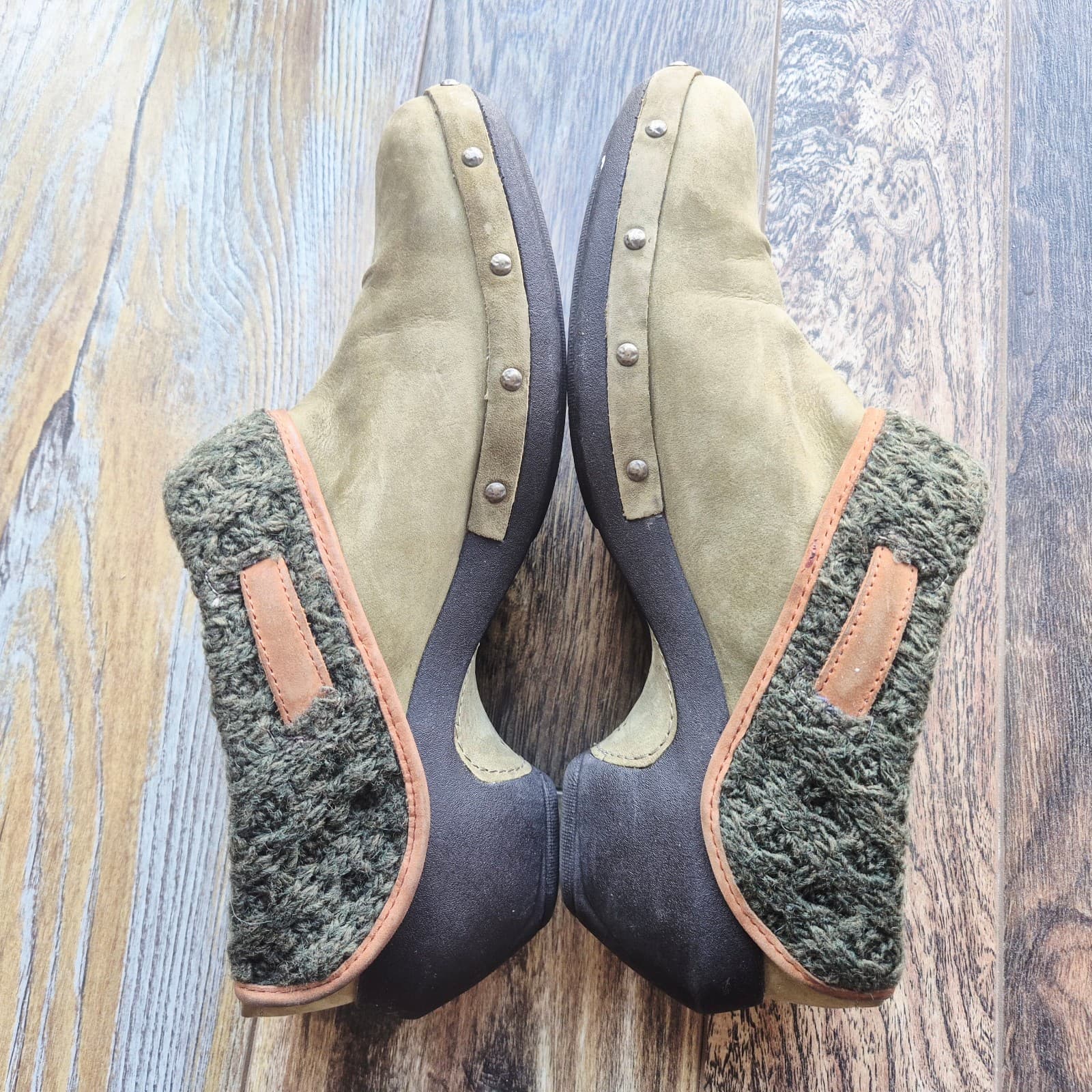 MERRELL Luxe Wrap Knit-Wool Collar Comfort Mules Leather Burnt Olive Women's 10 - Thumbnail 10