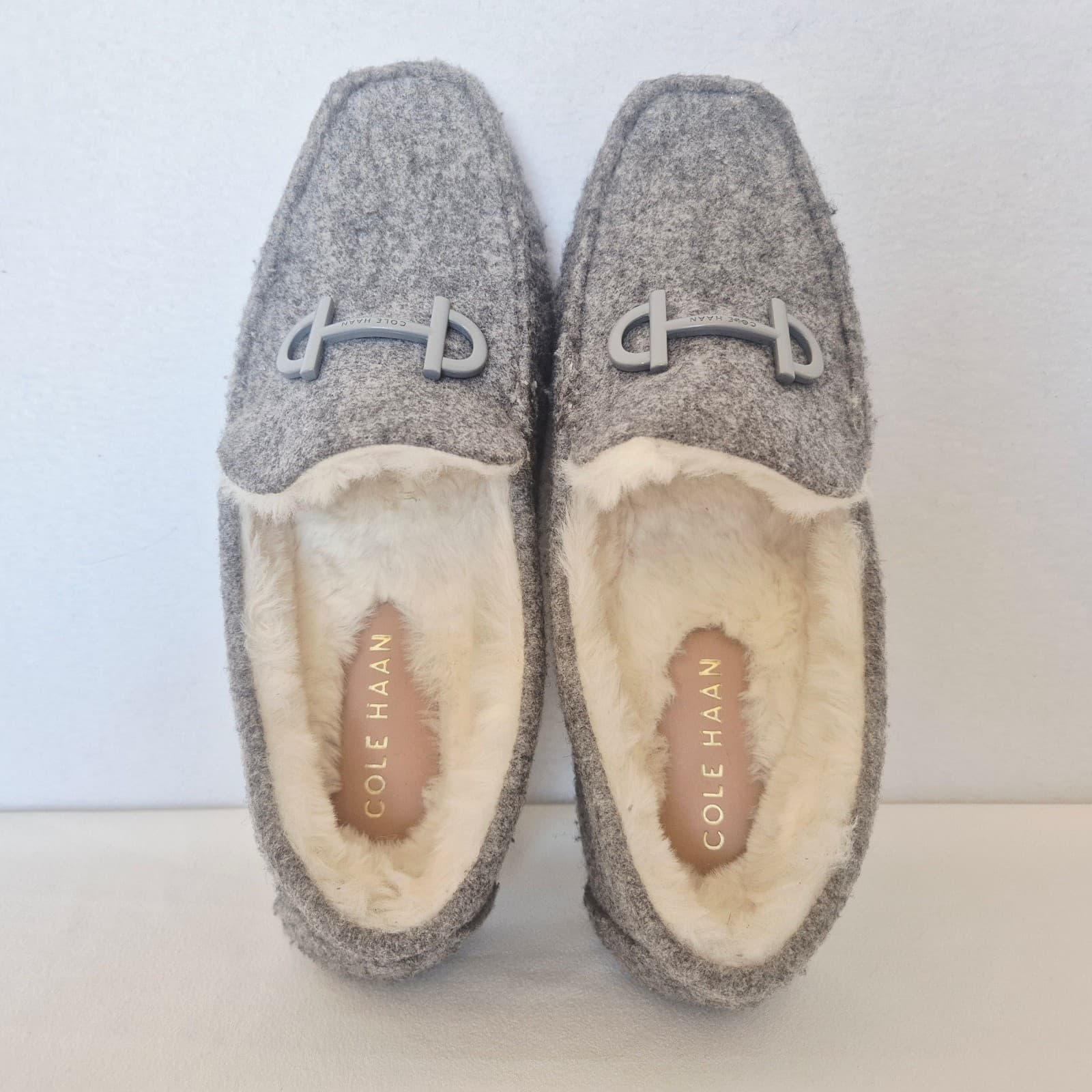 NWoB Cole Haan Tully Driver Felted Wool Faux Fur Lining Loafers Grey Women's 7B - Thumbnail 5