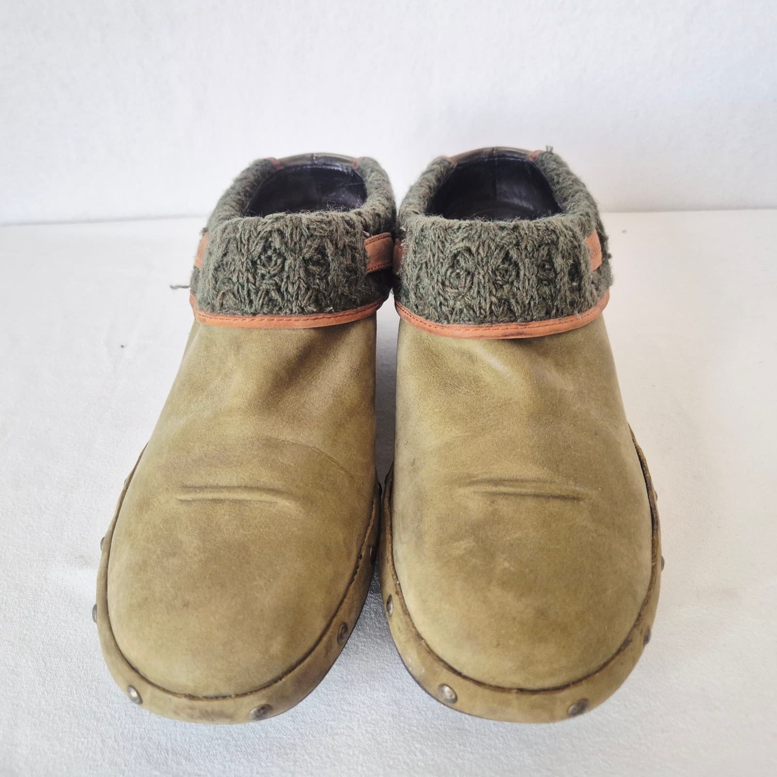 MERRELL Luxe Wrap Knit-Wool Collar Comfort Mules Leather Burnt Olive Women's 10 - Thumbnail 4