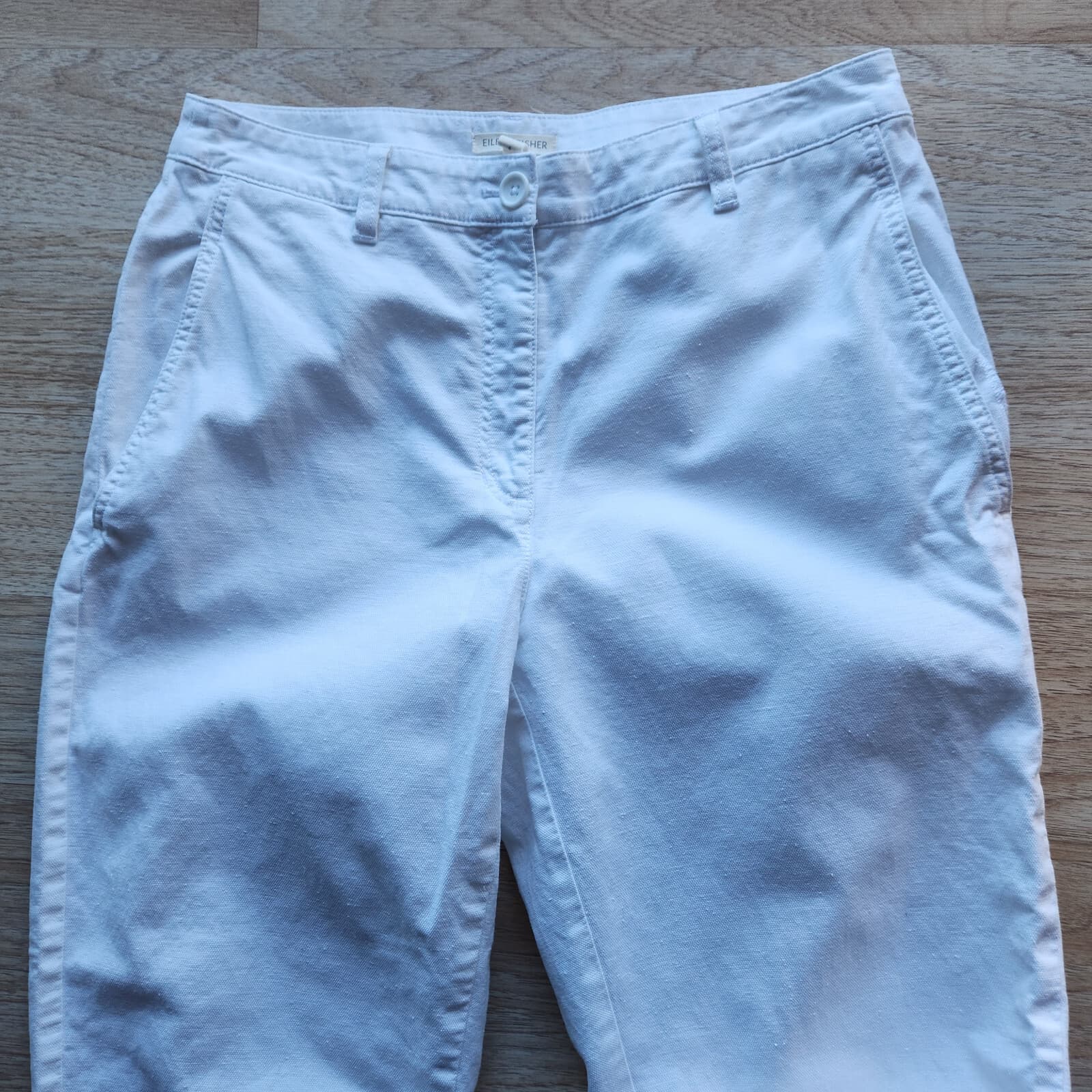 EILEEN FISHER Organic Cotton Hemp Tapered Crop Pants Zip Pocket White Women Sz.6 - Thumbnail 3