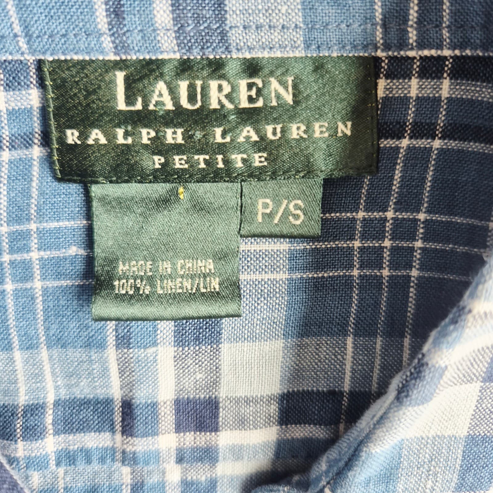 Vintage Lauren Ralph Lauren Linen Blue Plaid Button-Up Shirt Long Sleeve Size PS - Thumbnail 10