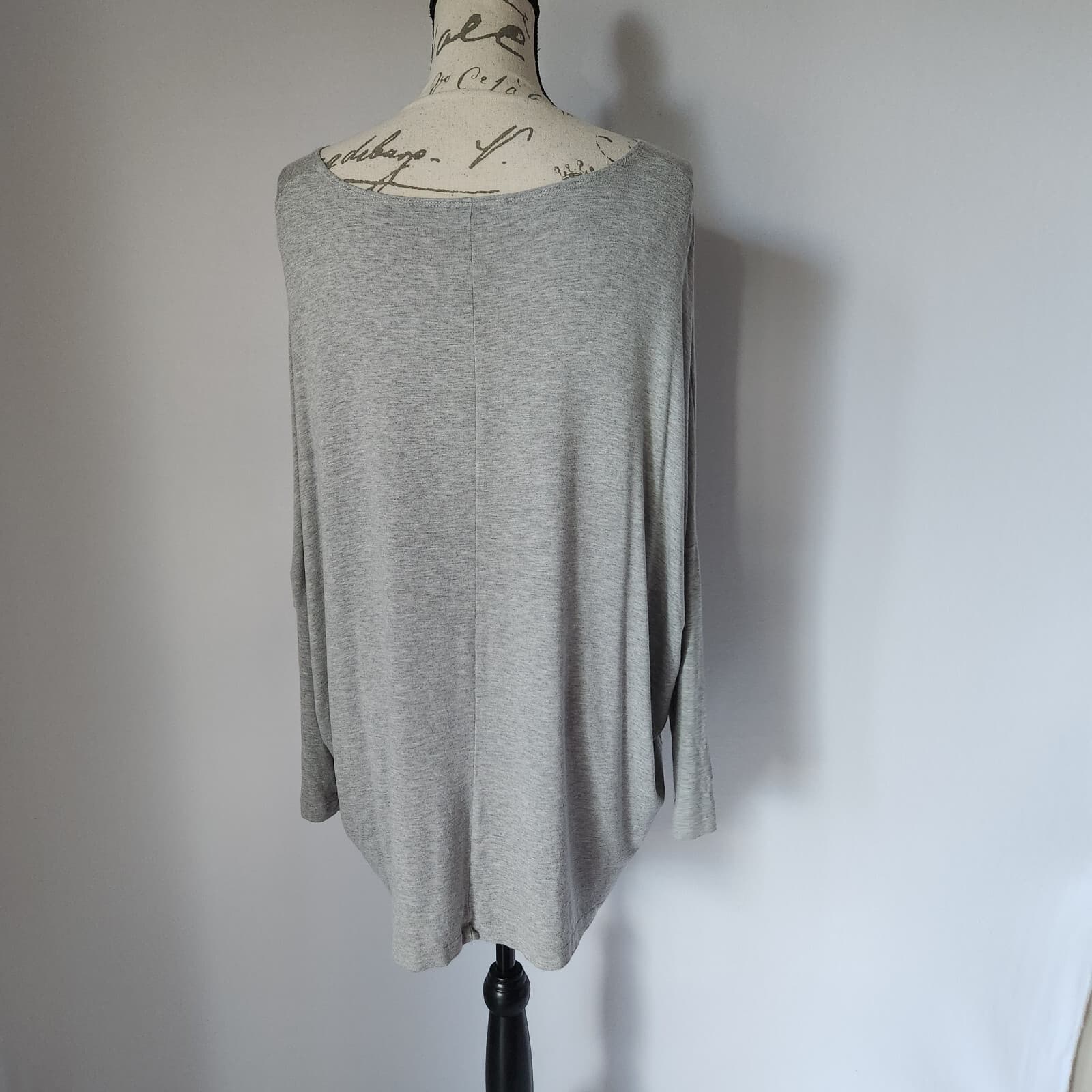 Bryn Walker Terry Knit Tunic Top Drop Shoulder 3/4 Sleeve Grey Oversize XS - Thumbnail 3