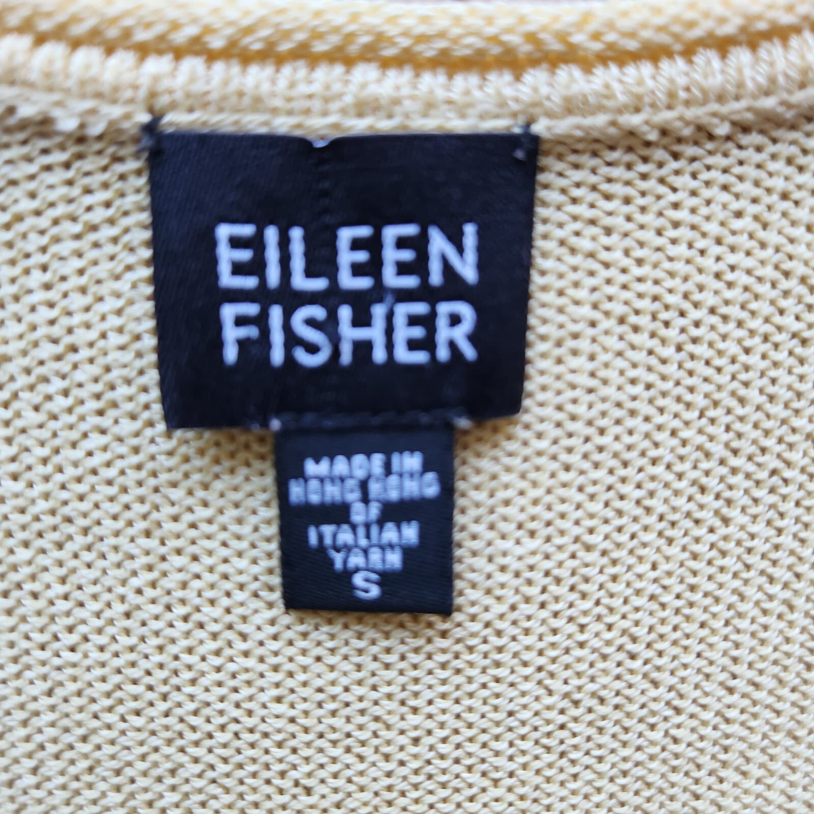 Vintage EIEEN FISHER Italian Yarn Cotton Blend Knit Top Sweater V-Neck Yellow S - Thumbnail 6
