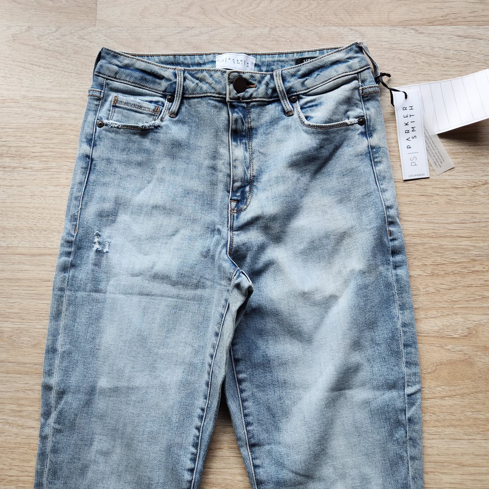 NWT Parker Smith Fringe Pin-Up Straight Jeans Zip Pocket Tidal Wave Blue Sz.27 - Thumbnail 3