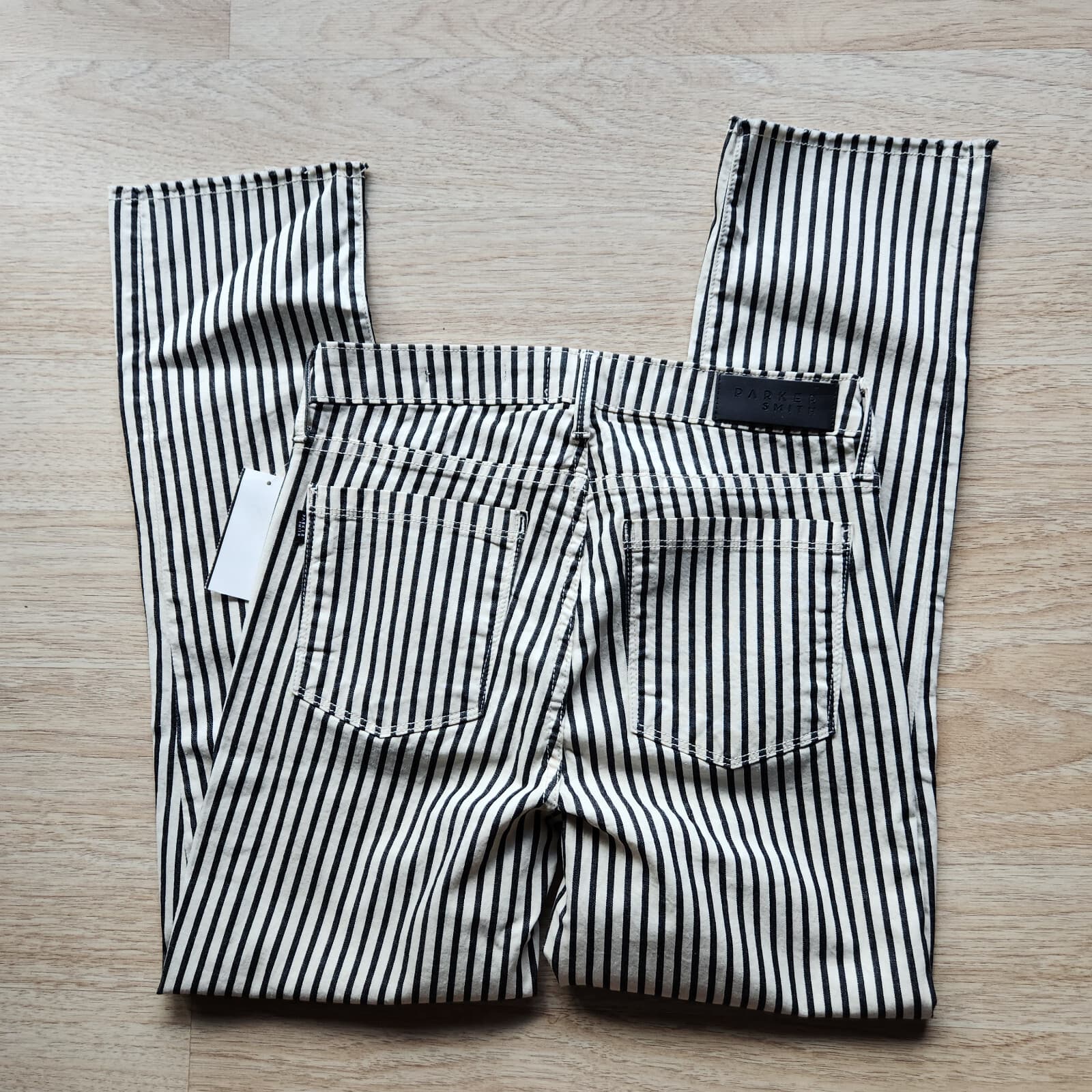 NWT Parker Smith Carbon Striped Straight Jeans Stretch Zip Pocket Women 27 $198 - Thumbnail 6