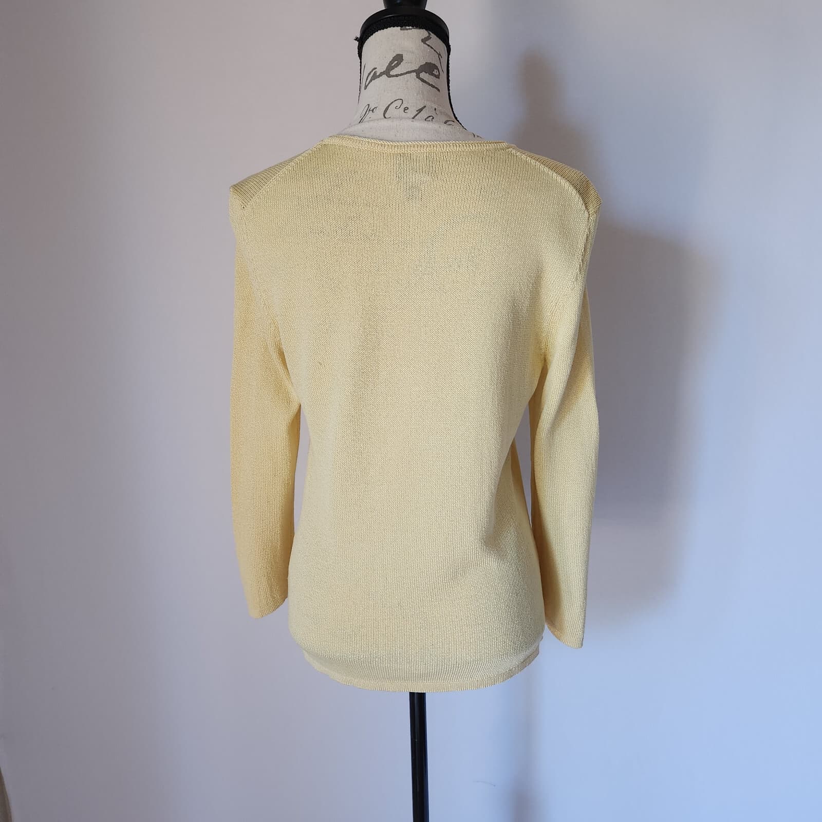 Vintage EIEEN FISHER Italian Yarn Cotton Blend Knit Top Sweater V-Neck Yellow S - Thumbnail 4