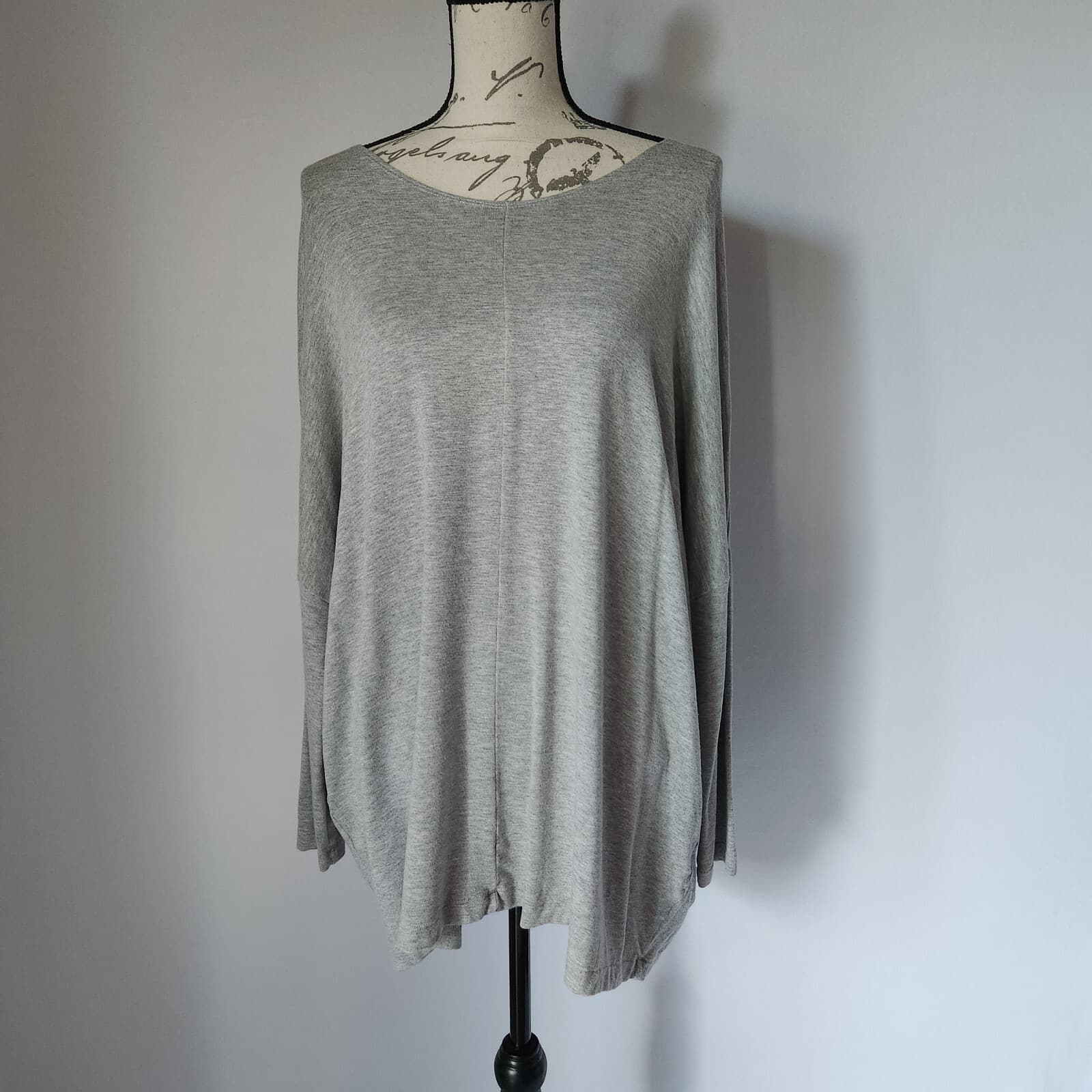 Bryn Walker Terry Knit Tunic Top Drop Shoulder 3/4 Sleeve Grey Oversize XS - Thumbnail 2