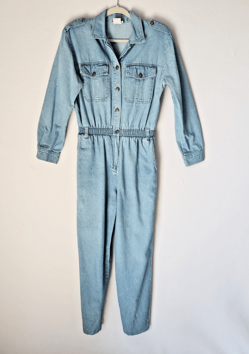 Vintage Saint Germain Paris Denim Jumpsuit Long Sleeve Blue Sz.S Made in USA