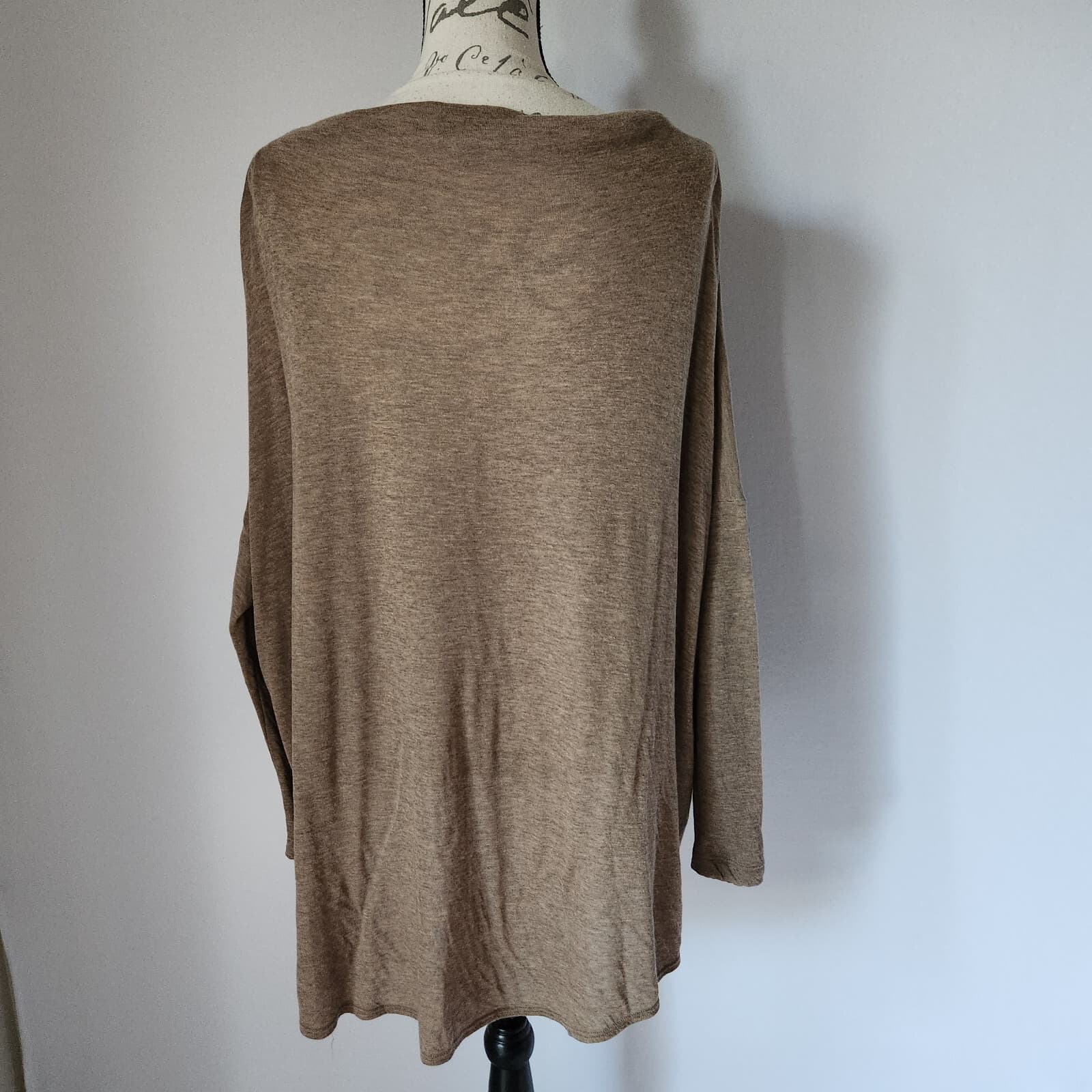 Bryn Walker Cowl Neck Knit Tunic Top Drop Shoulder 3/4 Sleeve Brown Oversize XS - Thumbnail 4