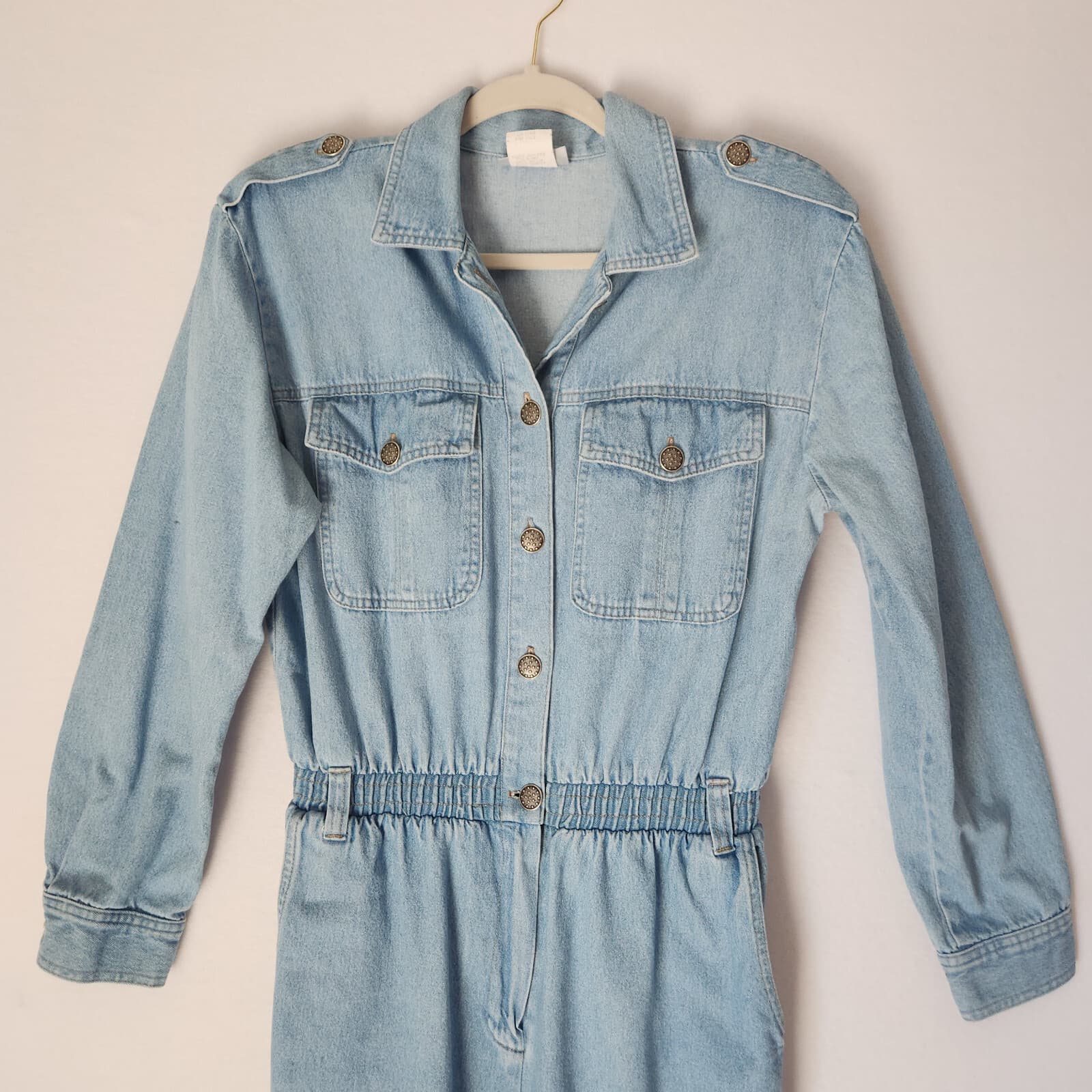 Vintage Saint Germain Paris Denim Jumpsuit Long Sleeve Blue Sz.S Made in USA - Thumbnail 2