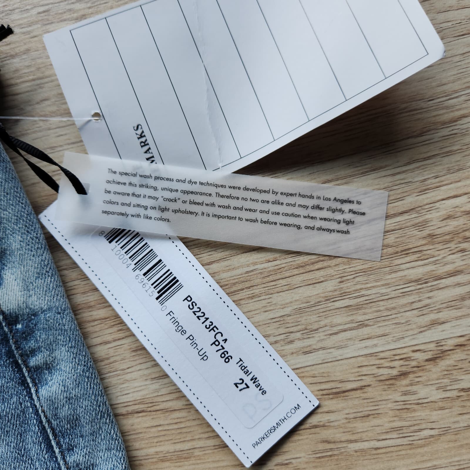 NWT Parker Smith Fringe Pin-Up Straight Jeans Zip Pocket Tidal Wave Blue Sz.27 - Thumbnail 4