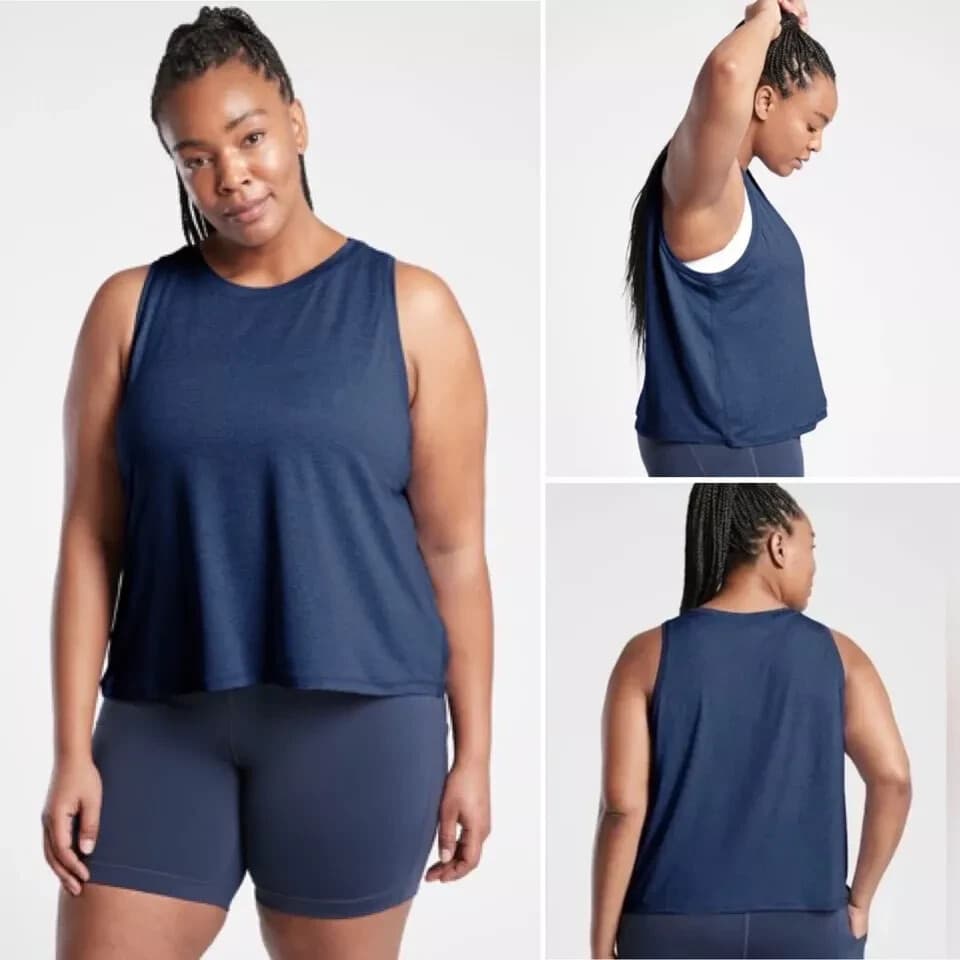 NWT Athleta $55 Uptempo II Tank Top Semi-Fitted Scoop Neck Blue Women's 1X - Thumbnail 2