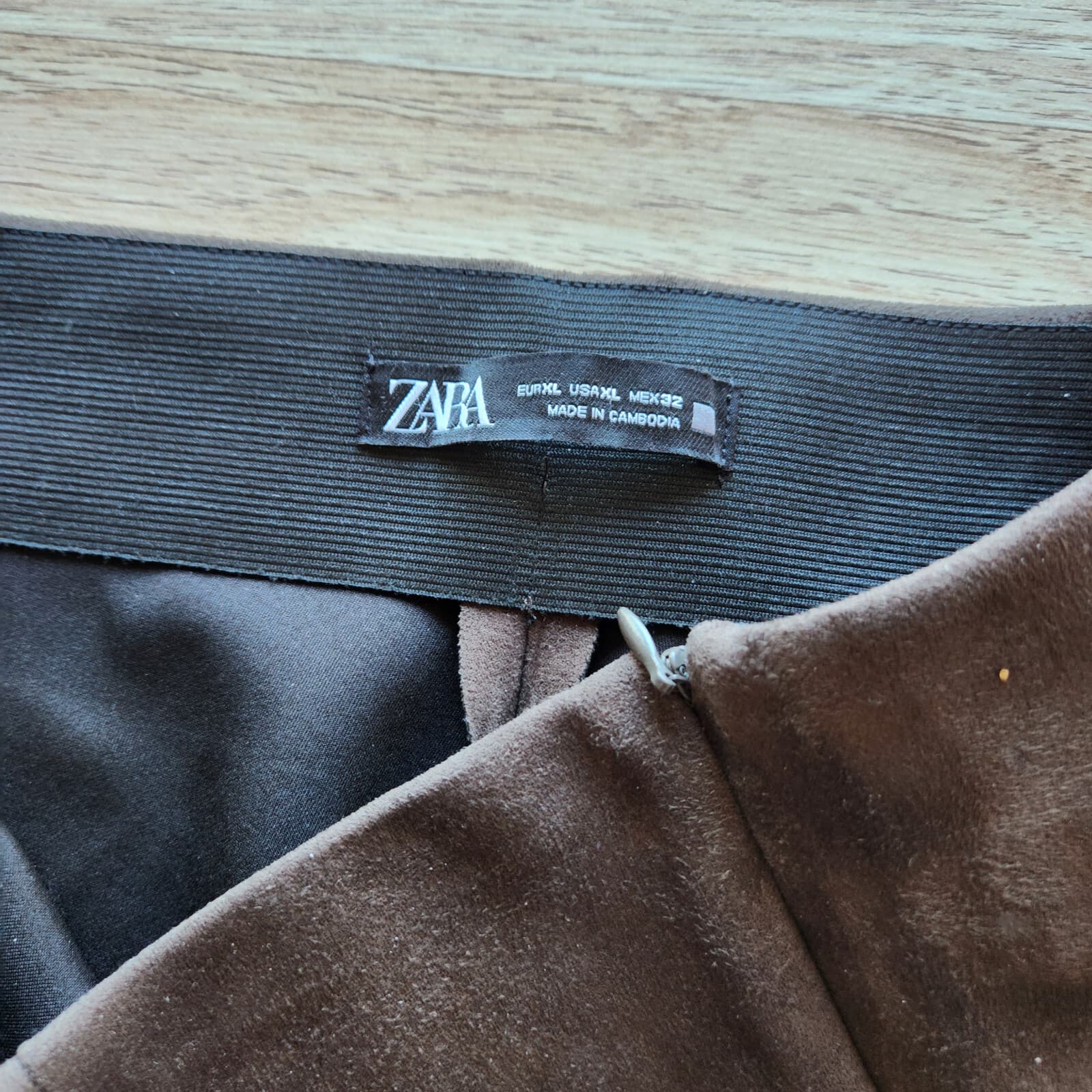 ZARA Faux Suede Skinny Pants High Rise Zip-Ankle Elastic Waist Brown Women Sz.XL - Thumbnail 10