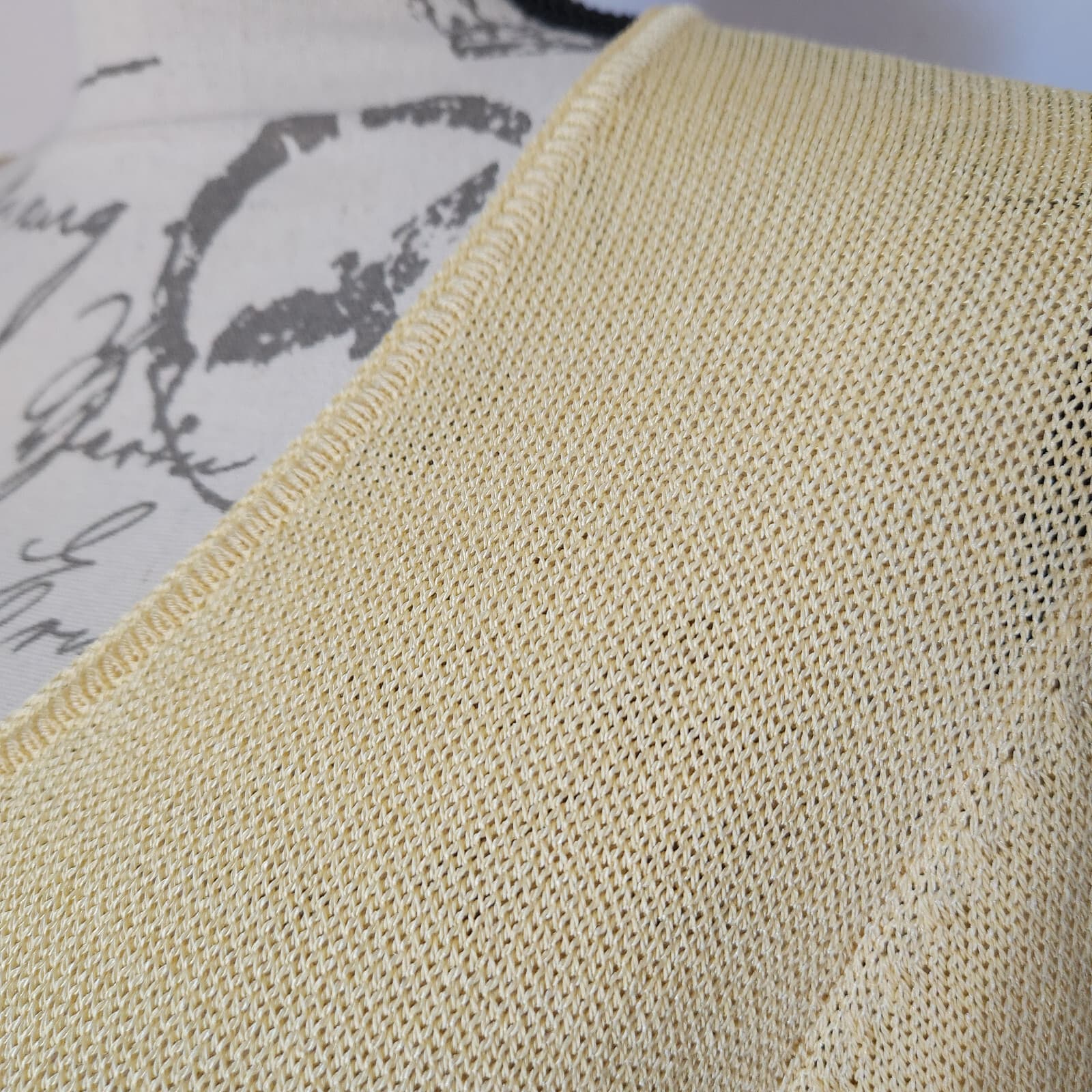 Vintage EIEEN FISHER Italian Yarn Cotton Blend Knit Top Sweater V-Neck Yellow S - Thumbnail 3