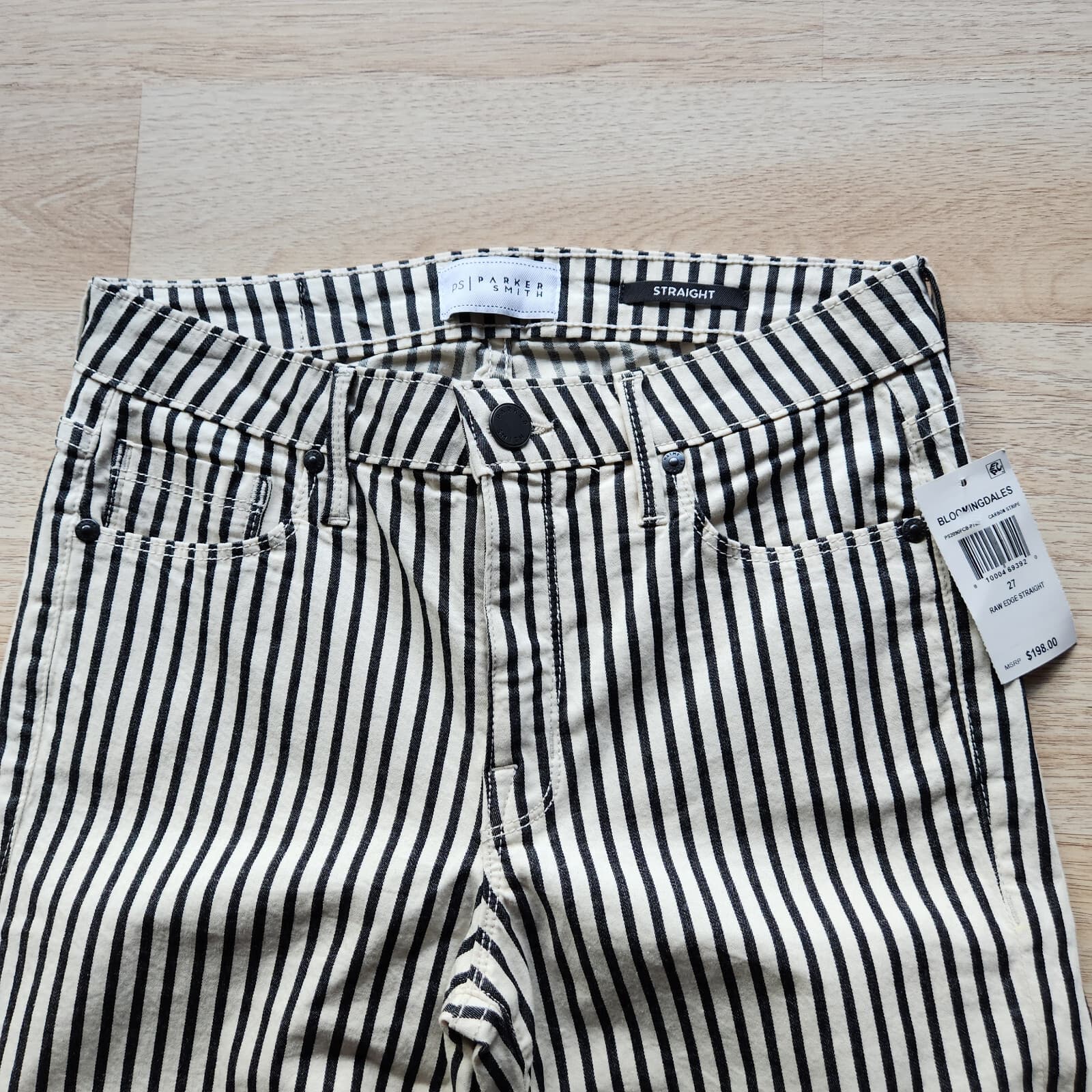 NWT Parker Smith Carbon Striped Straight Jeans Stretch Zip Pocket Women 27 $198 - Thumbnail 5