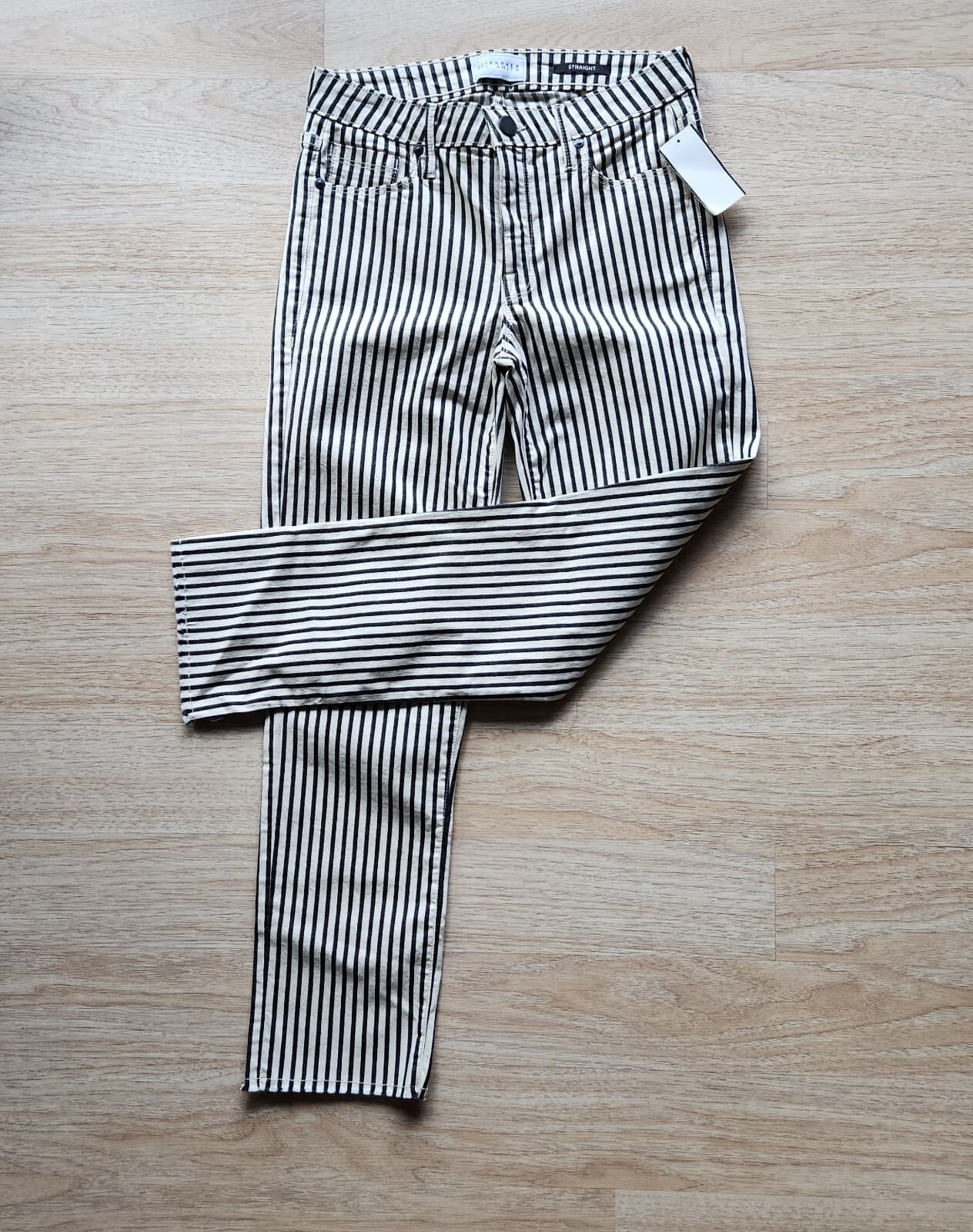 NWT Parker Smith Carbon Striped Straight Jeans Stretch Zip Pocket Women 27 $198 - Thumbnail 4