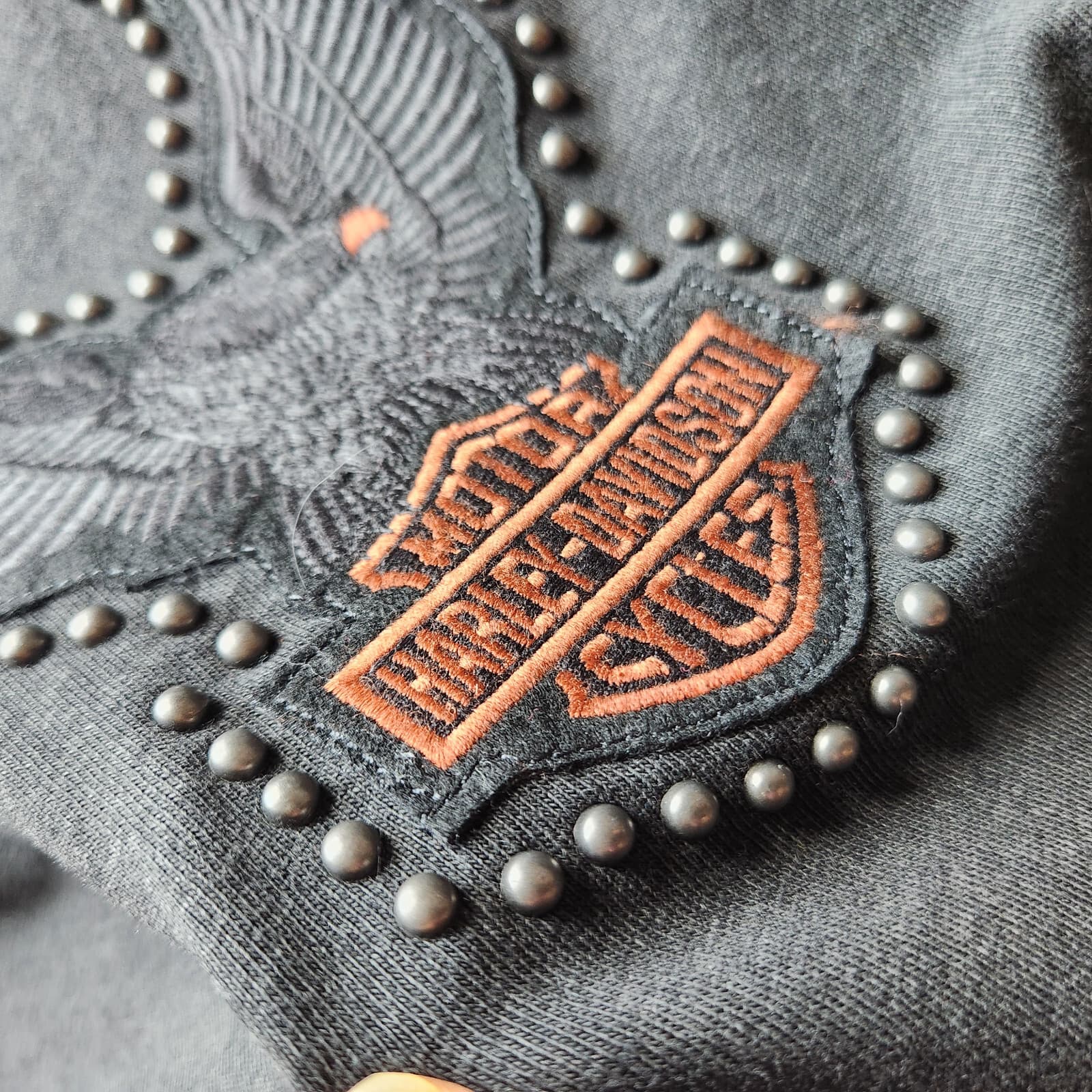 Vintage EUC Harley-Davidson Studded Logo Long Sleeve T-Shirt Black Grey Women 2W - Thumbnail 4
