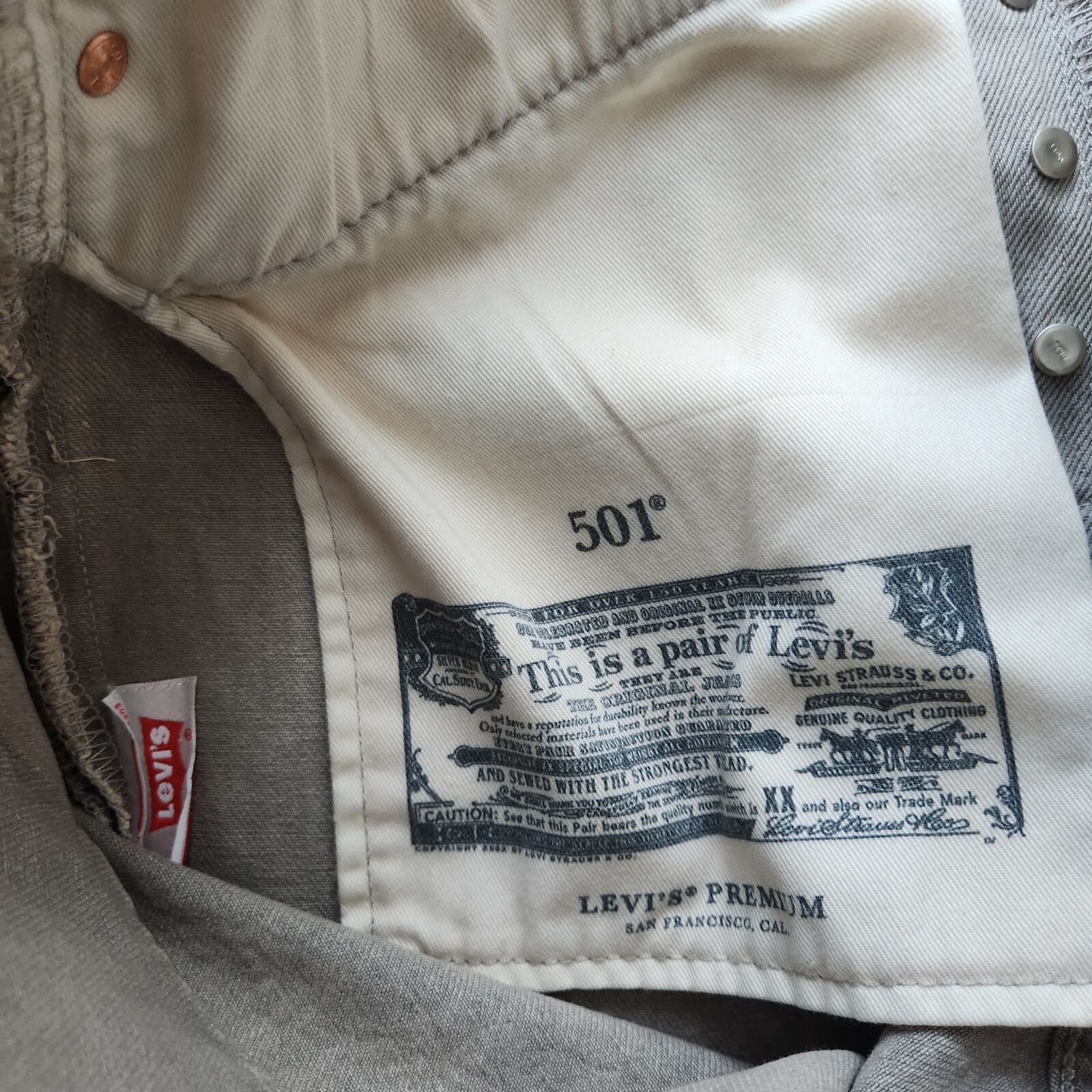 Levi's Sample "Not For Resale" 501 Premium Big E Jeans Button Fly Grey Men's 32 - Thumbnail 8