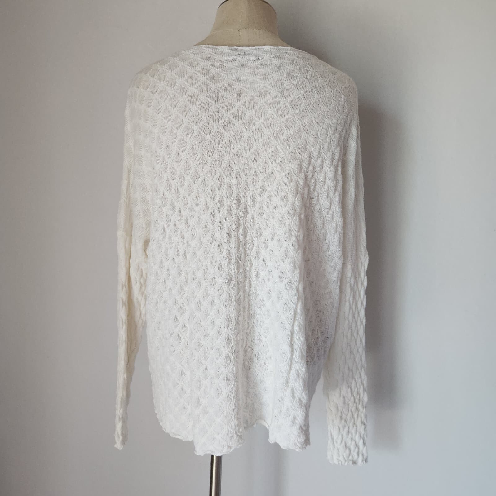 NWT Cut Loose $99 Waffle Texture Knit Tunic Top Long Sleeve White Oversize S - Thumbnail 4