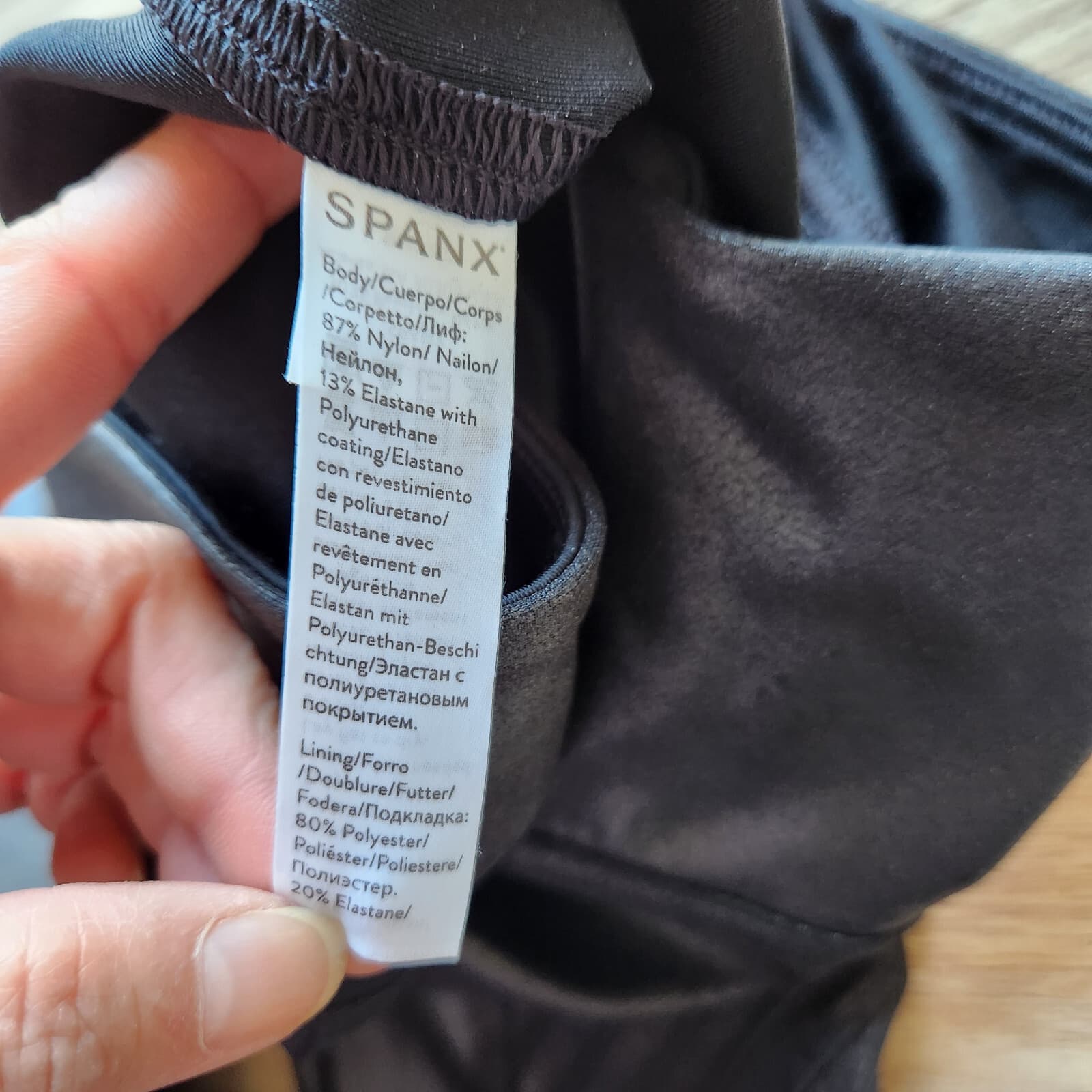 SPANX Faux Leather Moto Leggings Pintuck High Rise Metallic Black Women's S - Thumbnail 11