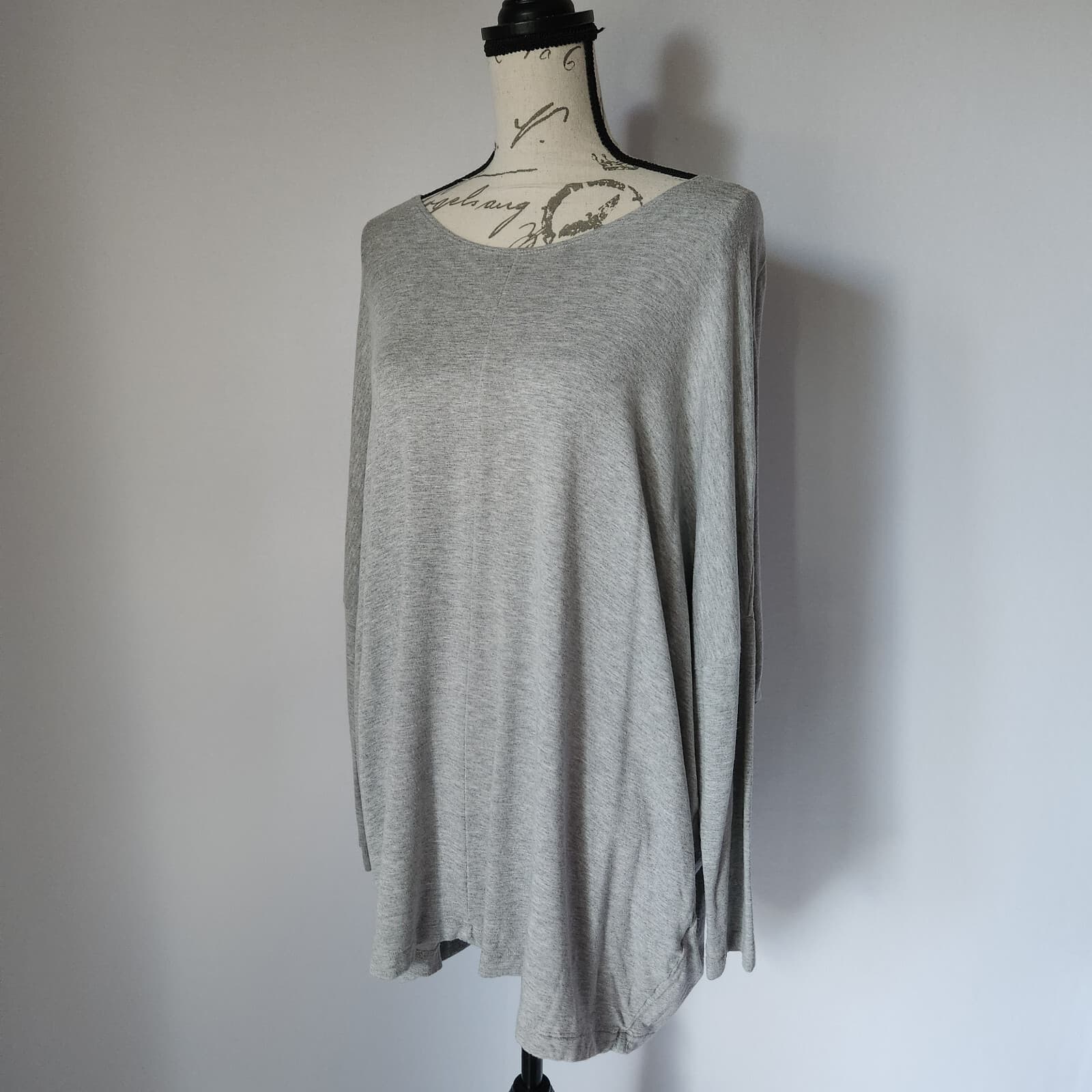Bryn Walker Terry Knit Tunic Top Drop Shoulder 3/4 Sleeve Grey Oversize XS