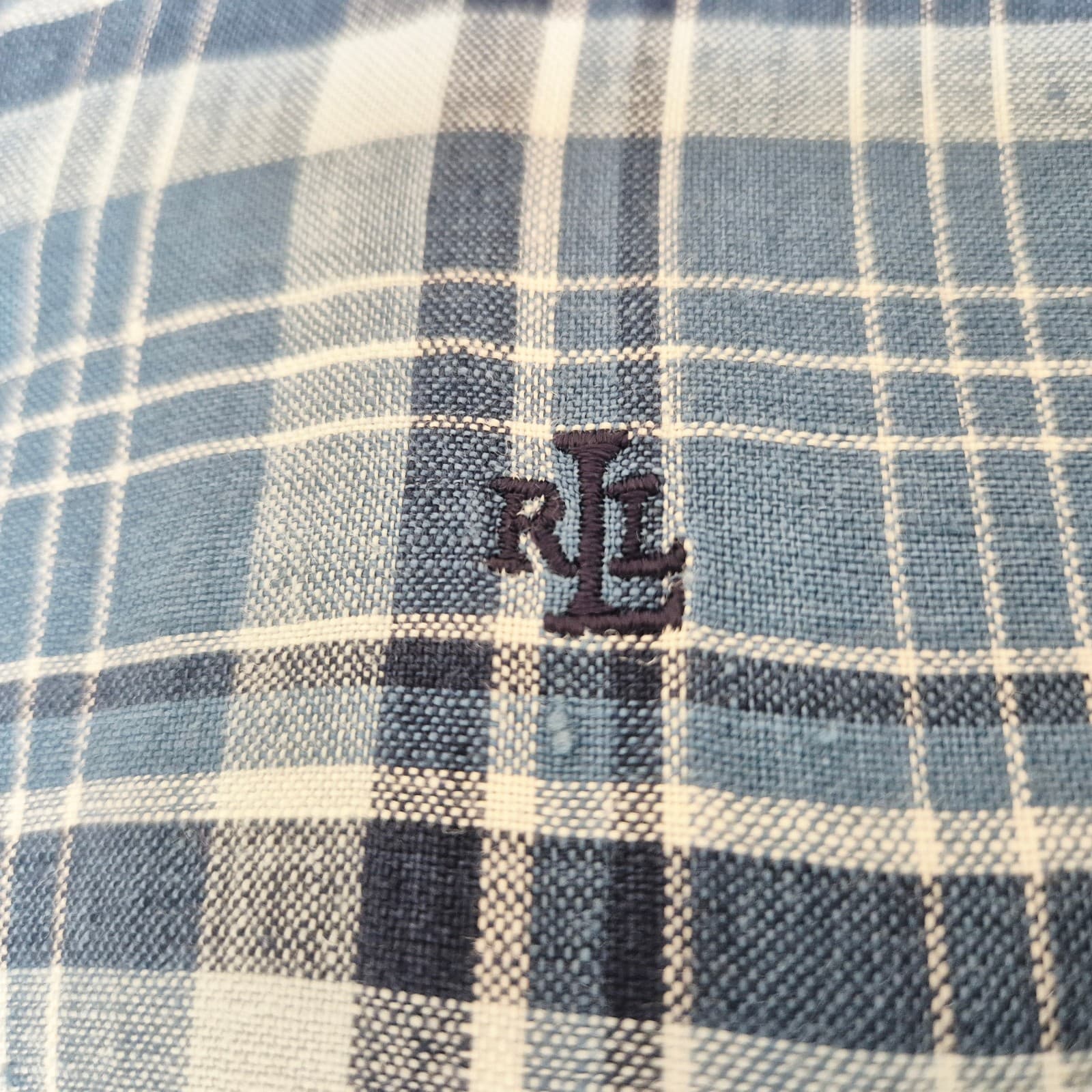 Vintage Lauren Ralph Lauren Linen Blue Plaid Button-Up Shirt Long Sleeve Size PS - Thumbnail 8