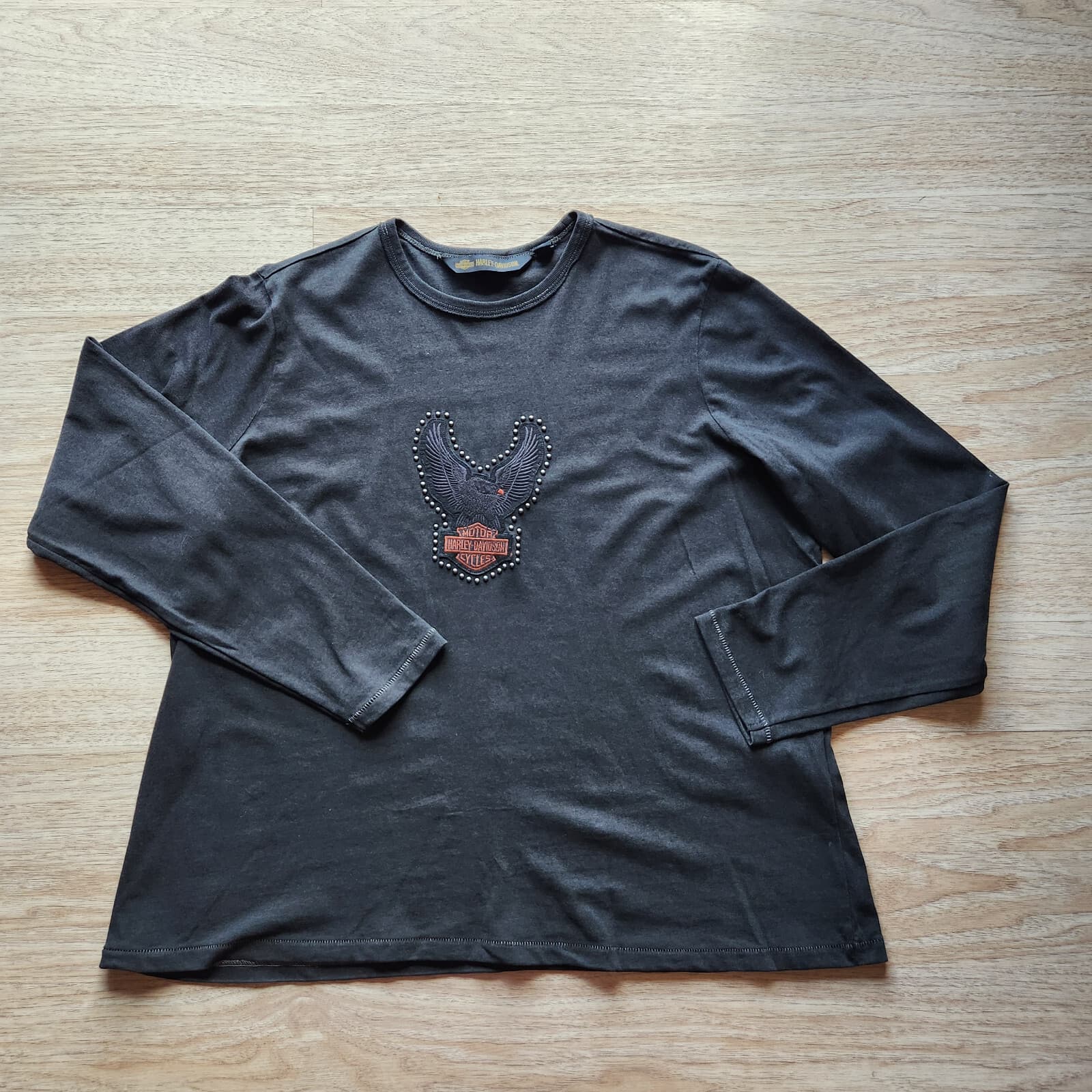 Vintage EUC Harley-Davidson Studded Logo Long Sleeve T-Shirt Black Grey Women 2W - Thumbnail 3