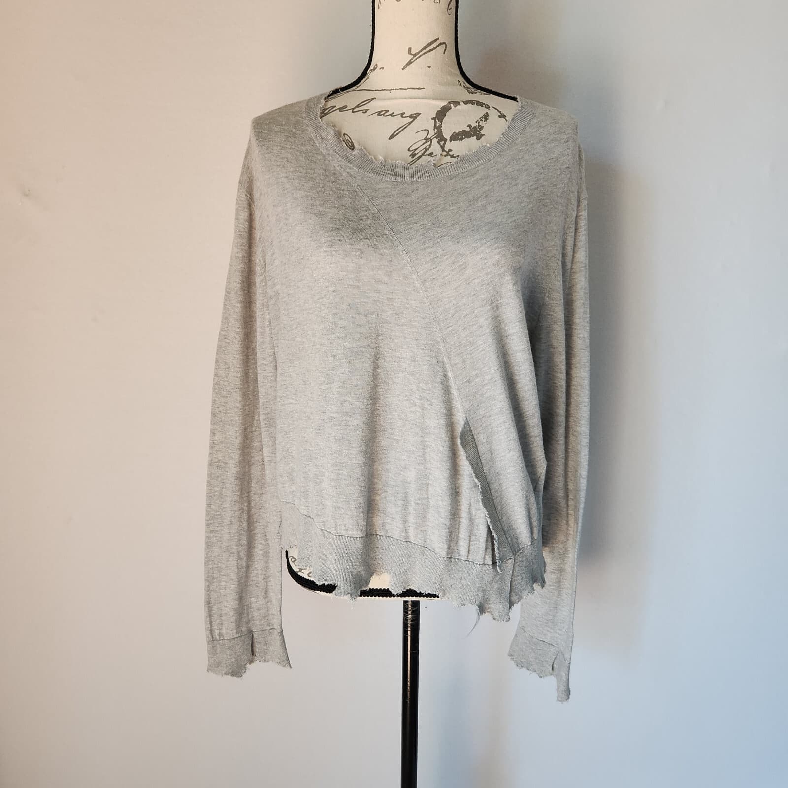 IRO. Jeans Gnasp Distressed Sweater Long Sleeve Cotton Cashmere Light Grey Sz.S - Thumbnail 2