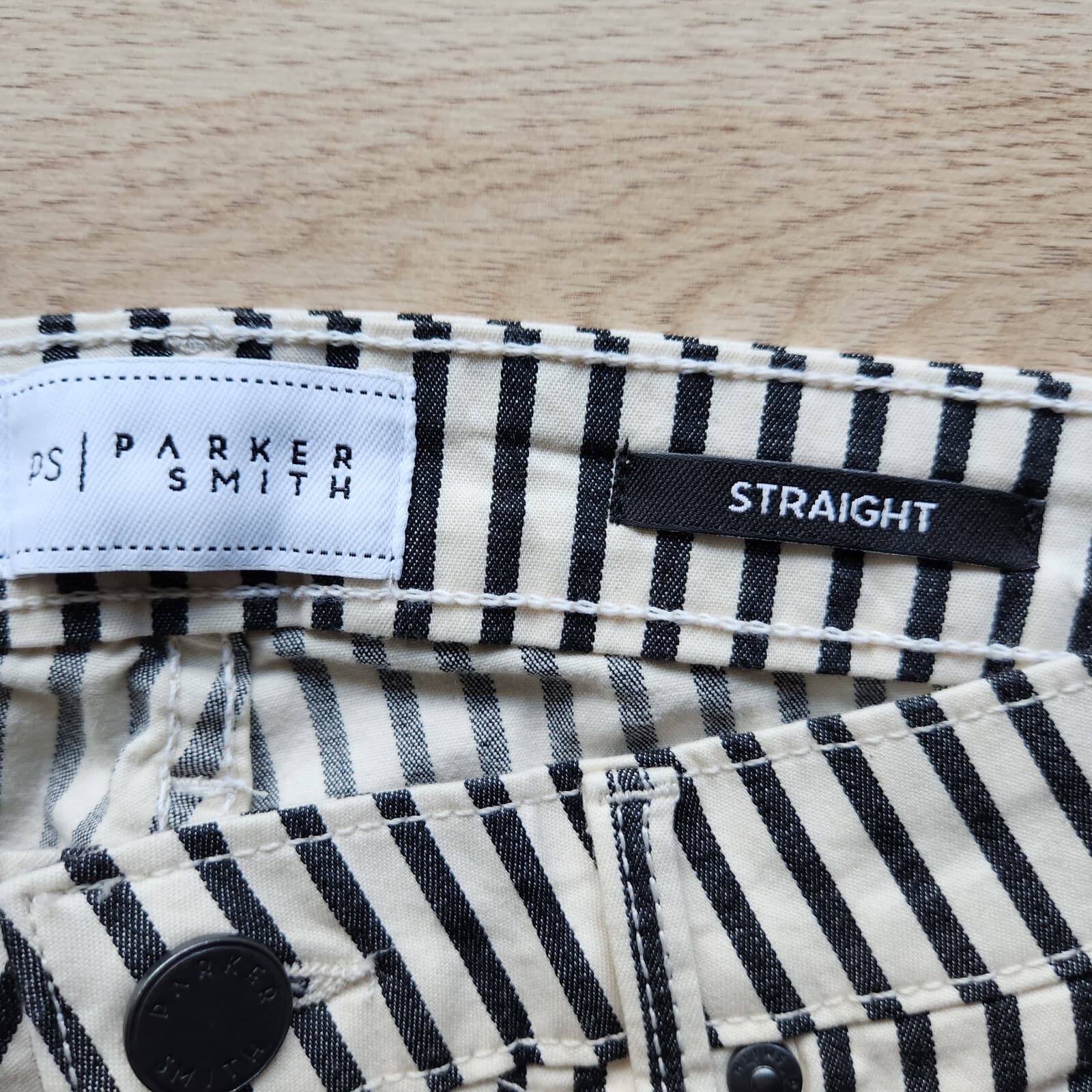 NWT Parker Smith Carbon Striped Straight Jeans Stretch Zip Pocket Women 27 $198 - Thumbnail 8