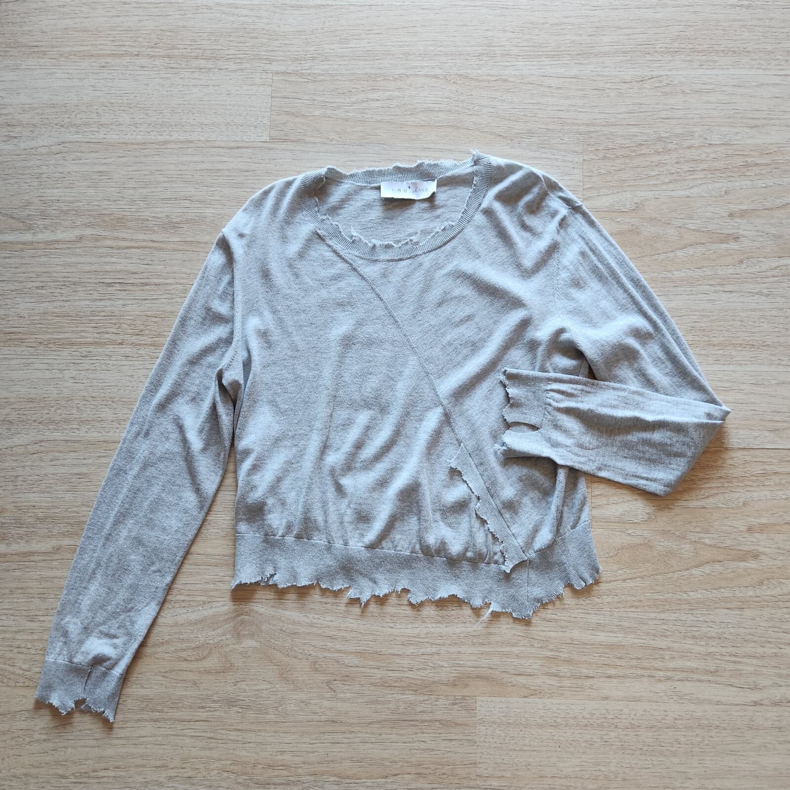 IRO. Jeans Gnasp Distressed Sweater Long Sleeve Cotton Cashmere Light Grey Sz.S - Thumbnail 4